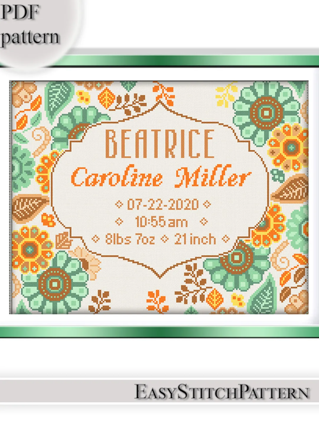 Anniversary cross stitch. Birthday cross stitch pattern. Flower cross stitch.