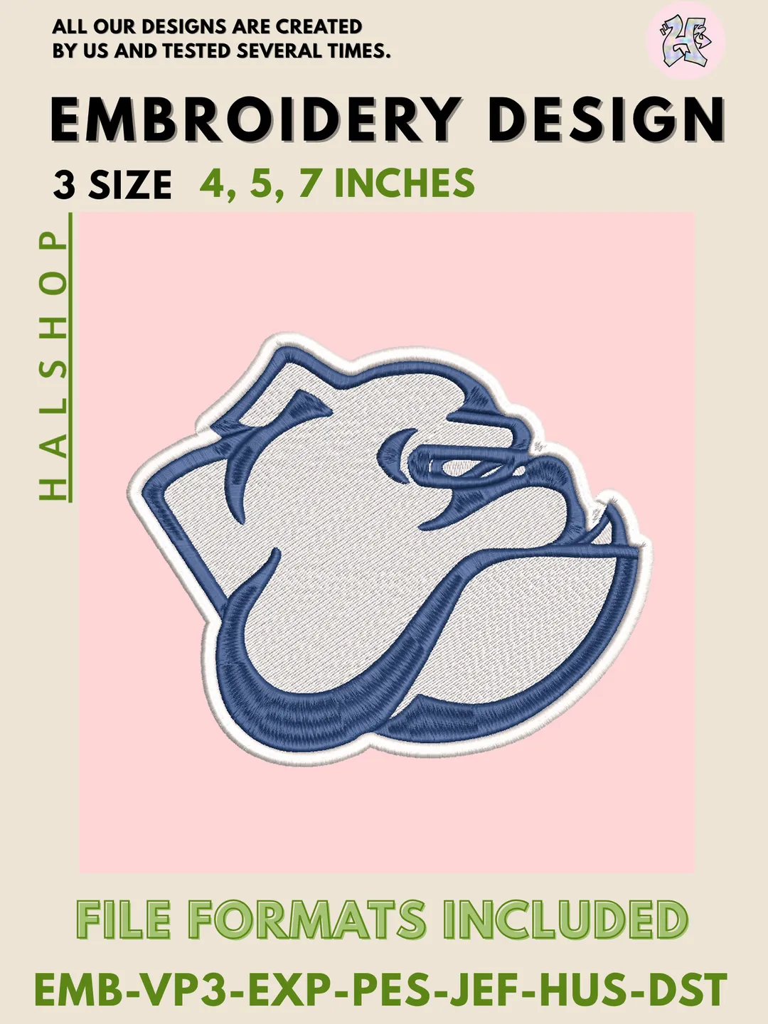 Yale Bulldogs NCAA College Team Embroidery File, Digital Machine Embroidery Design, 3 Sizes Included, Instant Download