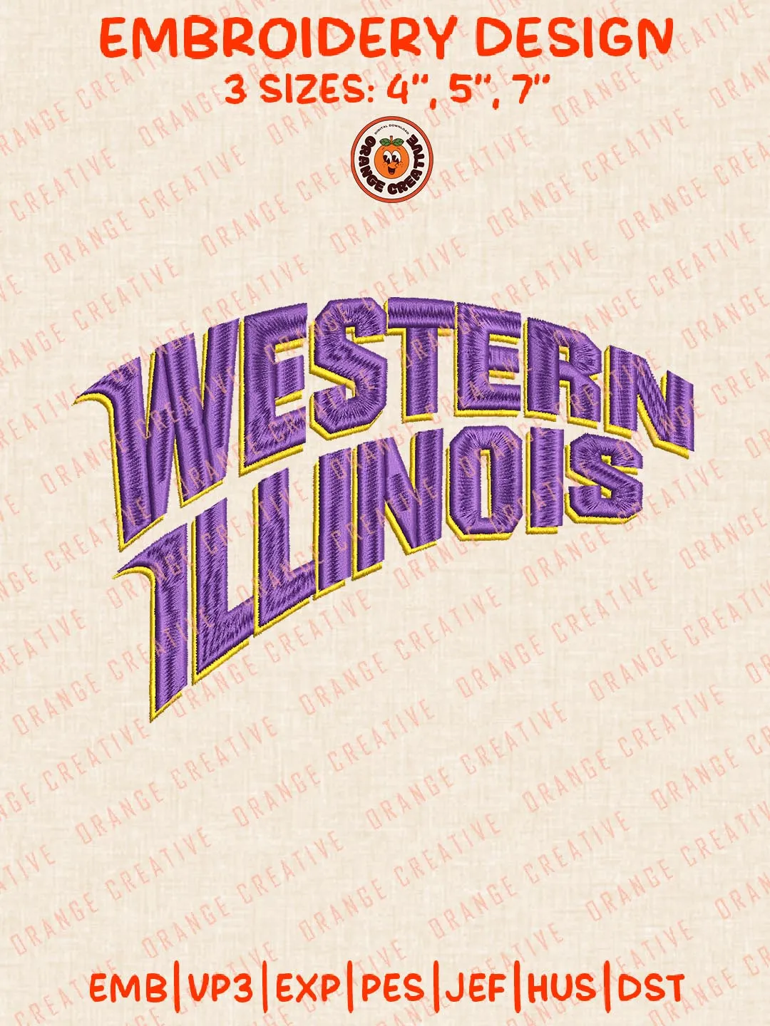 Western Illinois Text Logo Embroidery Design Files, NCAA Logos Embroidery Designs, NCAA Western Illinois Leathernecks Machine Embroidery Files, 3 Sizes, Custom Sizes, Instant Download