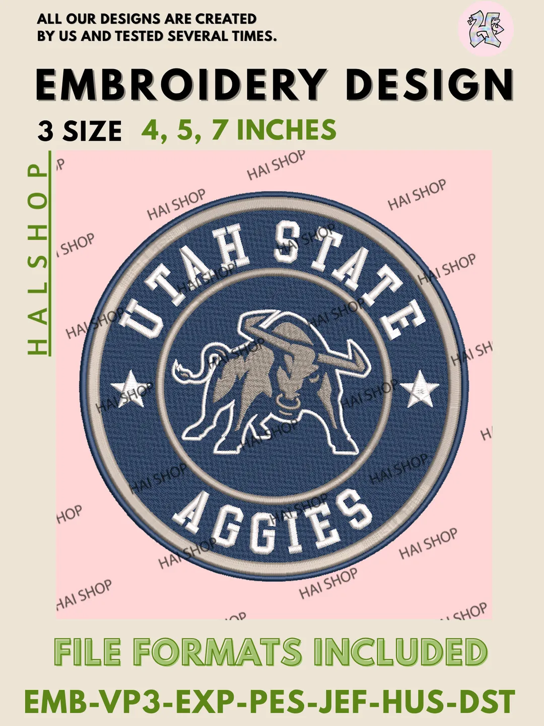NCAA Utah State Aggies Football Team Head Logo Embroidery, Utah State Aggies Logo Embroidery Files, Digital Download
