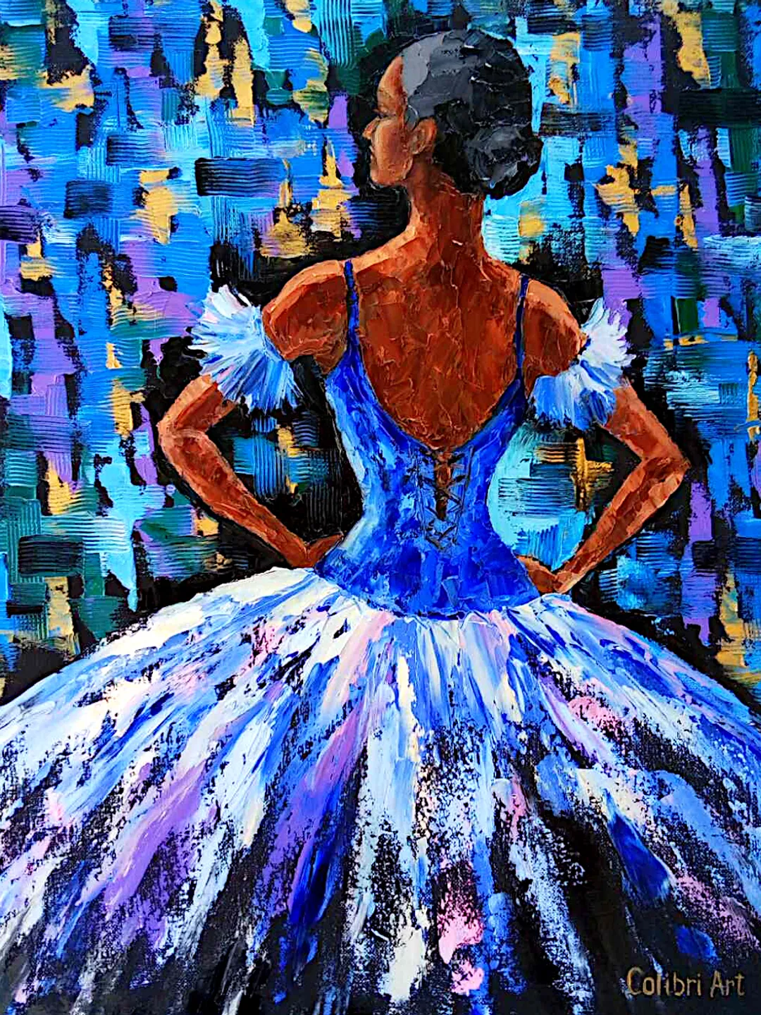 Ballet Painting Ballerina Original Art Dancer Faceless Wall Art Dance Painting On Canvas Art 20" x 16" By Colibri Art