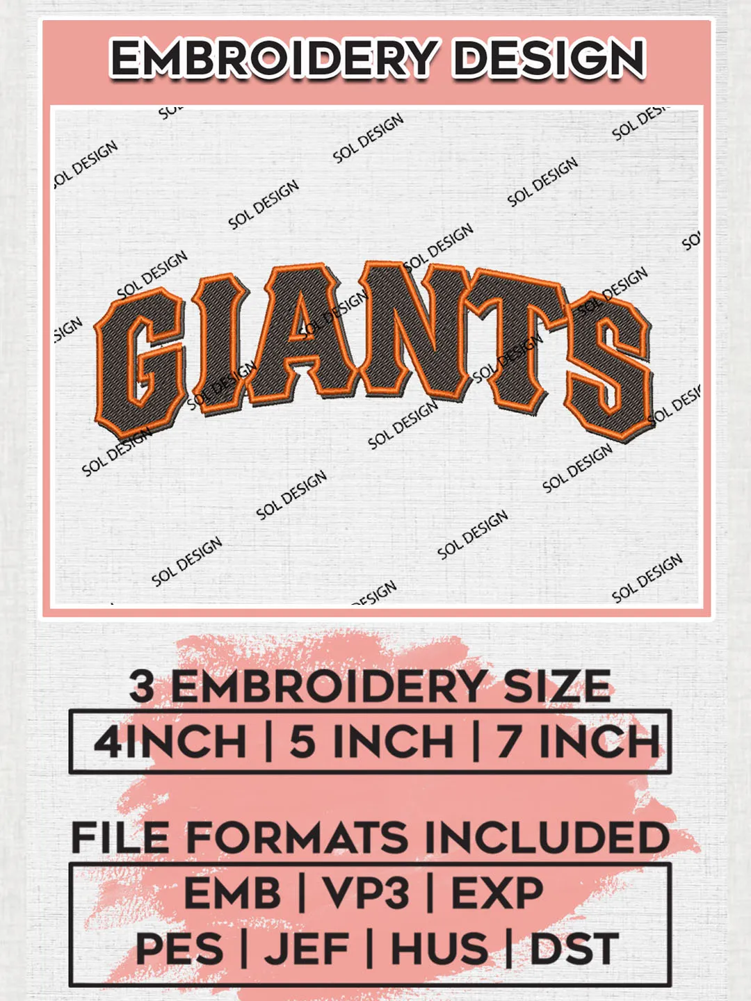 MLB Giants Wordmark Logo Embroidery Files, MLB San Francisco Giants Team Embroidery Designs, MLB Teams, 3 sizes, MLB Machine embroidery designs, Digital Download