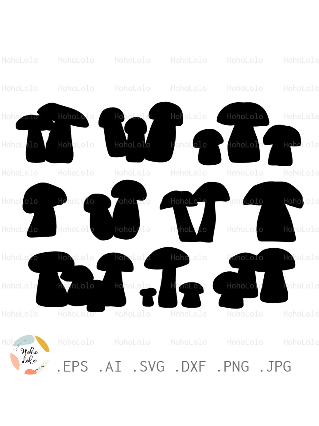Mushroom Silhouette SVG Bundle, Forest Fungi Digital Cut Files for Cricut and Silhouette, Autumn Porcini Clipart for Laser Cutting, Minimalist Wild Mushrooms Vector Graphics for Scrapbooking, Botanical Stencil for Home Decor, EPS AI DXF PNG JPG