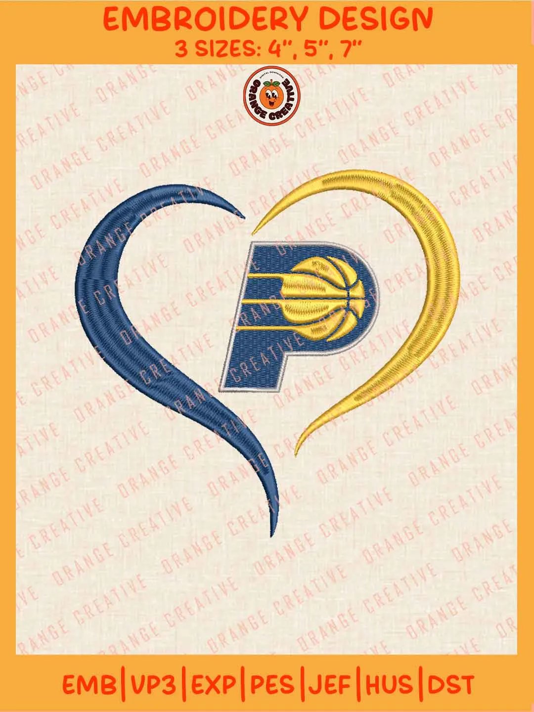 NBA Indiana Pacers Team Heart Logo Embroidery Files, Indiana Pacers Basketball Team Embroidery Designs, NBA Pacers Machine Embroidery Files, NBA Basketball Team Machine Embroidery, Digital Download