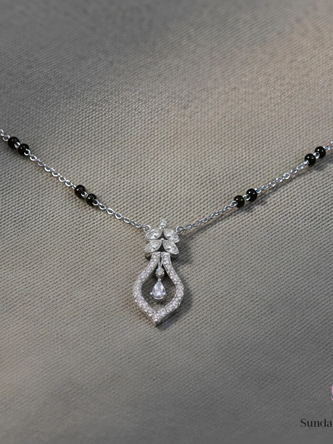 Pear Drop Diamond Mangalsutra, Moissanite Mangalsutra Necklace, LabGrown Diamond Mangalsutra, 925 Sterling Silver Minimal Bridal Mangalsutra