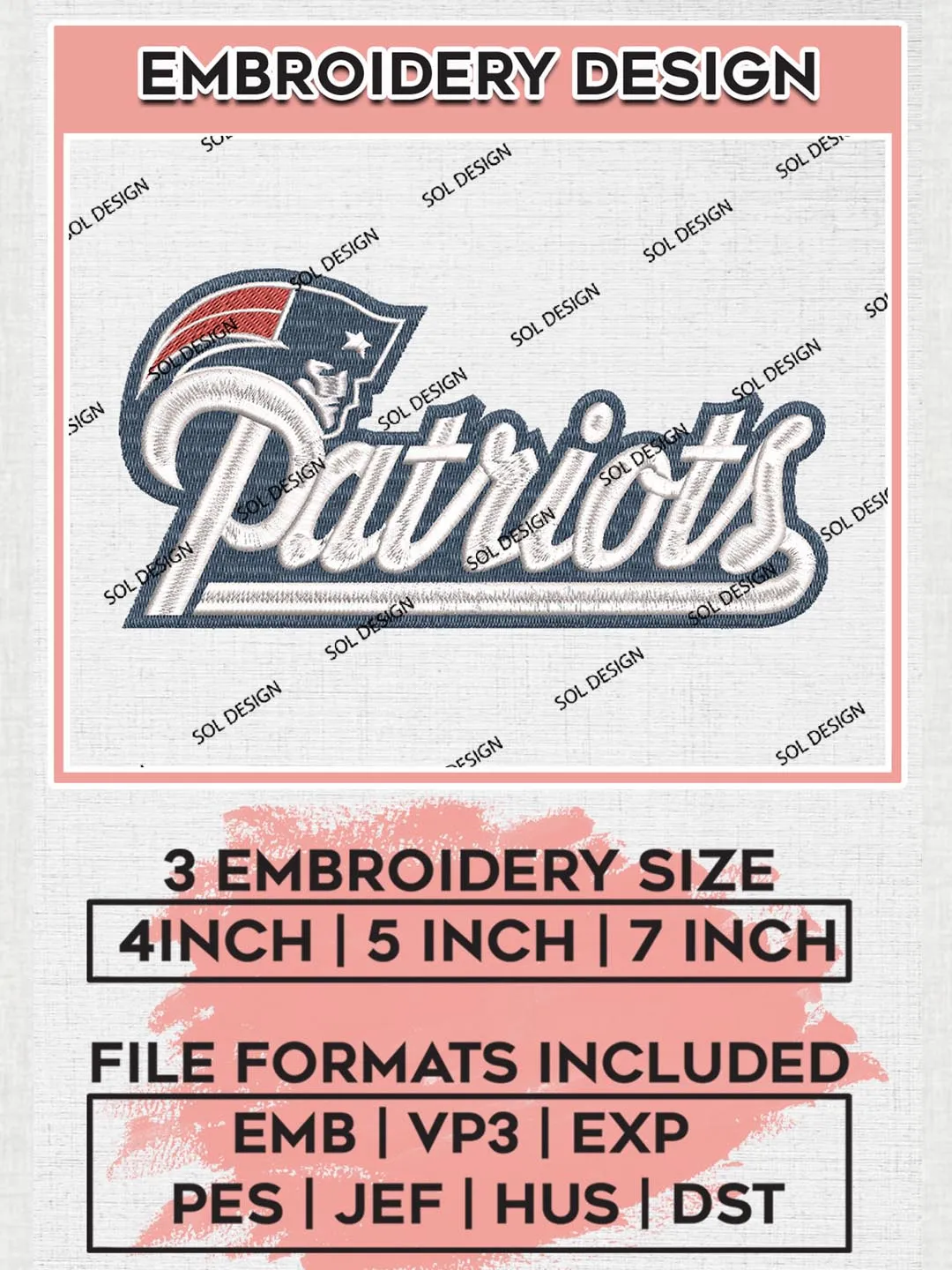 New England Patriots Wordmark Logo Embroidery Designs, NFL Patriots, NFL Logo Embroidery Files, NFL New England Patriots Machine Embroidery Design, Digital Download