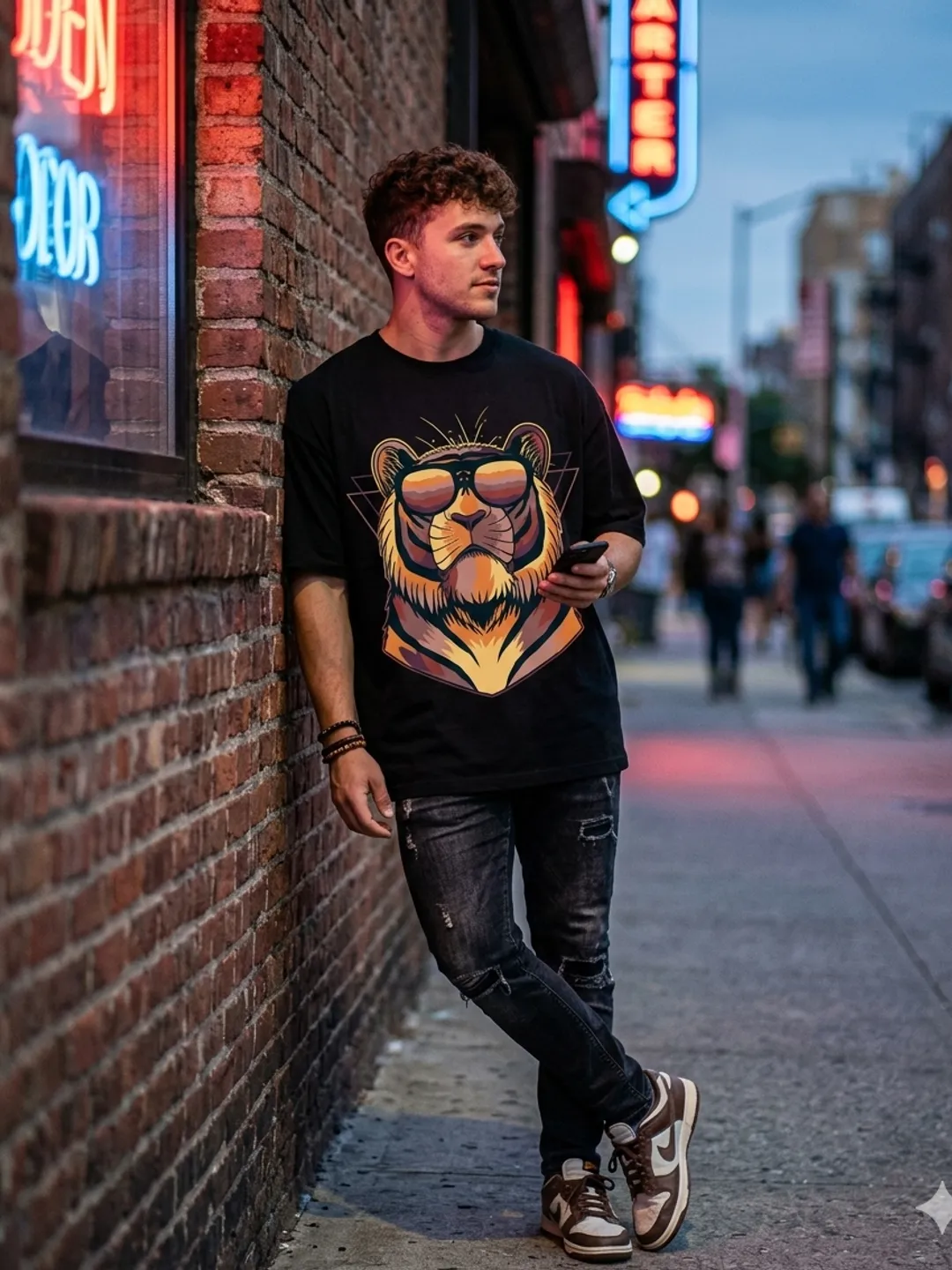 Aesthetic Retro Tiger Graphic - High-Res PNG for T-Shirts & Hoodies - Vintage Sunset Wildlife Digital Print - Professional Sublimation File - Modern Streetwear Art