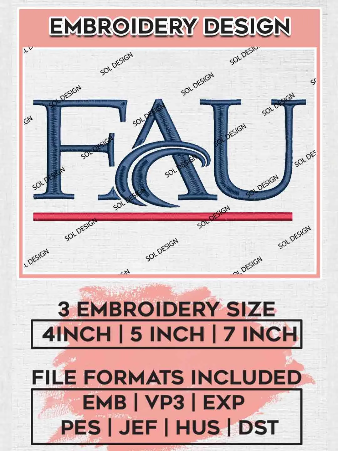 FAU Logo Embroidery Designs, NCAA Logo Embroidery files, NCAA Florida Atlantic Owls Team, Machine embroidery designs, Instant Download