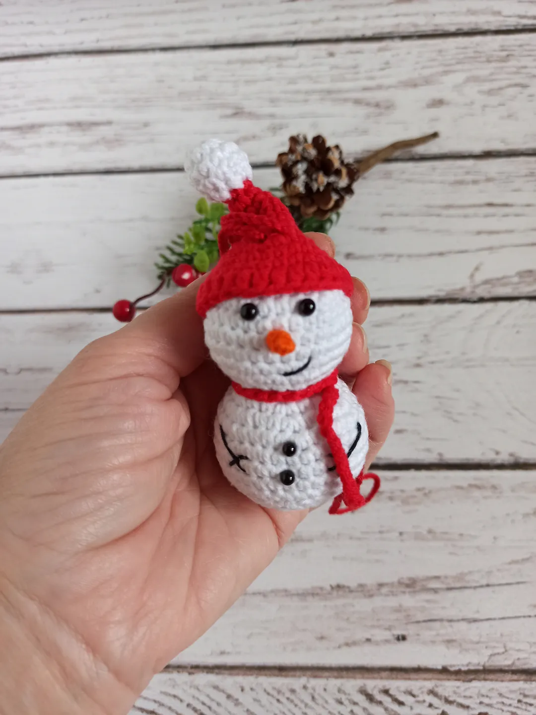 Christmas decor for car, rear view mirror accessories, crochet  snowman