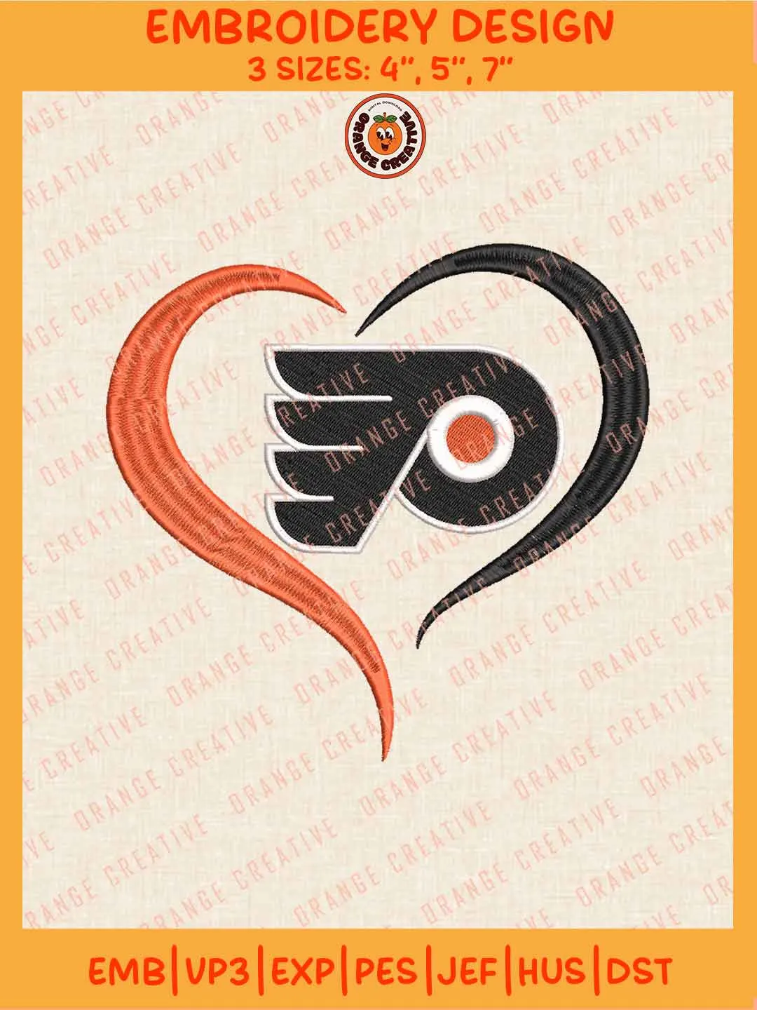 NHL Philadelphia Flyers Team Heart Logo Embroidery Files, Philadelphia Flyers Hockey Team Embroidery Designs, NHL Flyers Machine Embroidery Files, NHL Hockey Team Machine Embroidery, Digital Download