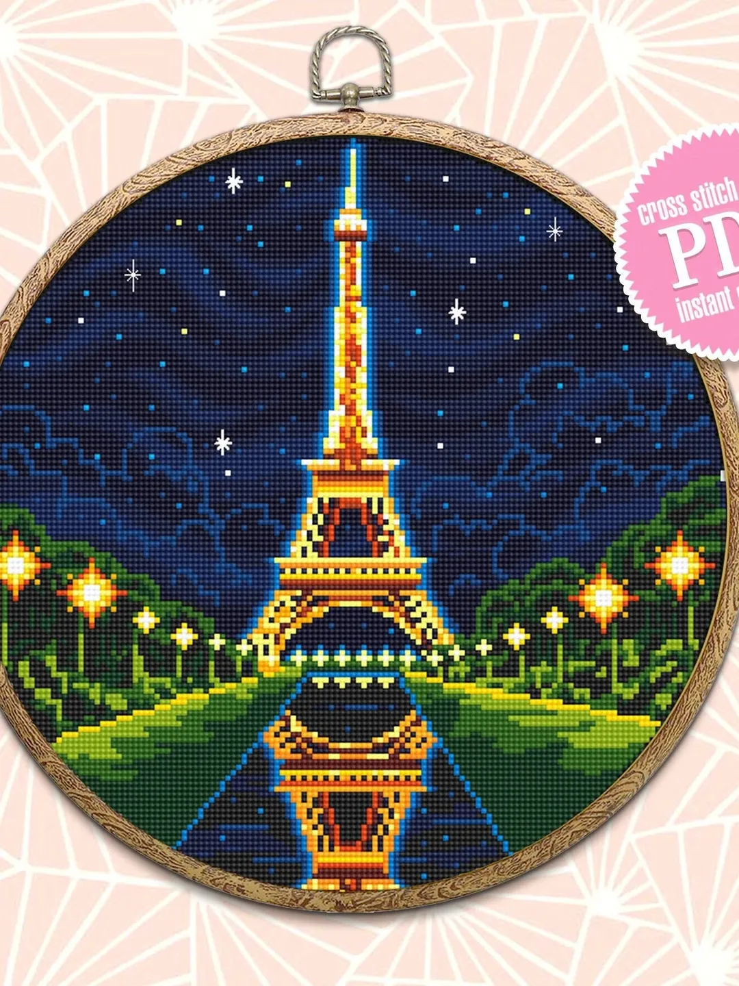 Eiffel Tower cross stitch pattern PDF download Night France Paris cross stitch Modern nature starry sky stitch chart DIY Home decor #E4