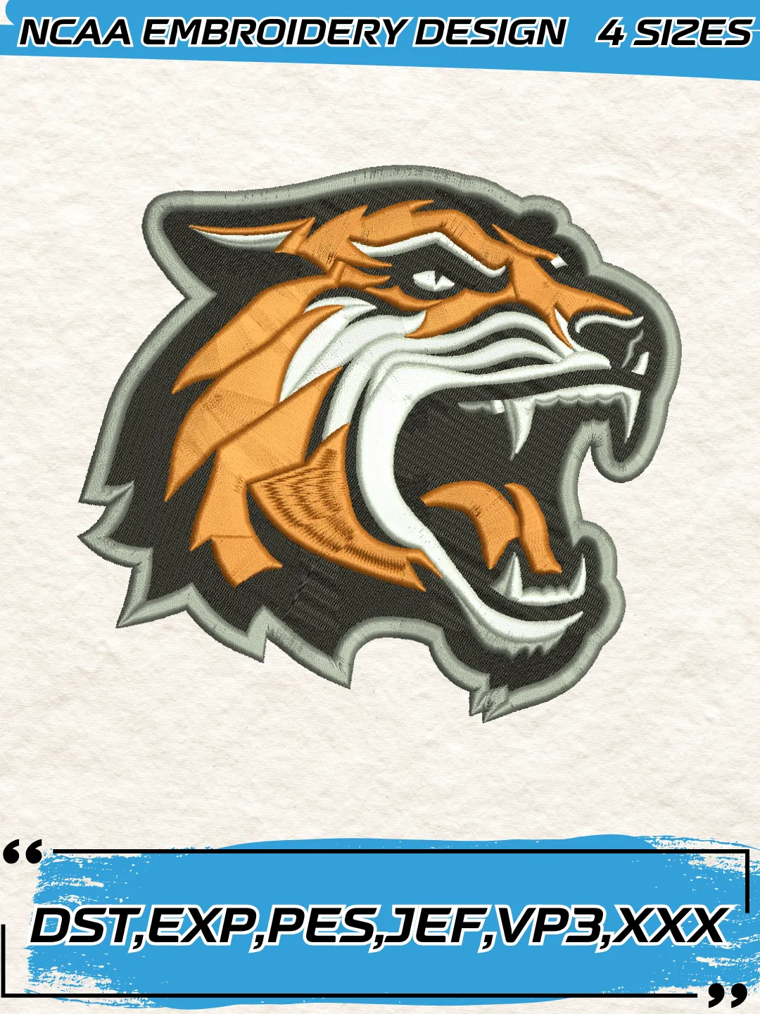 RIT Tigers Logo Embroidery Design,NCAA Logo Embroidery Design,Machine Embroidery Design File,4 Sizes, Digital Download