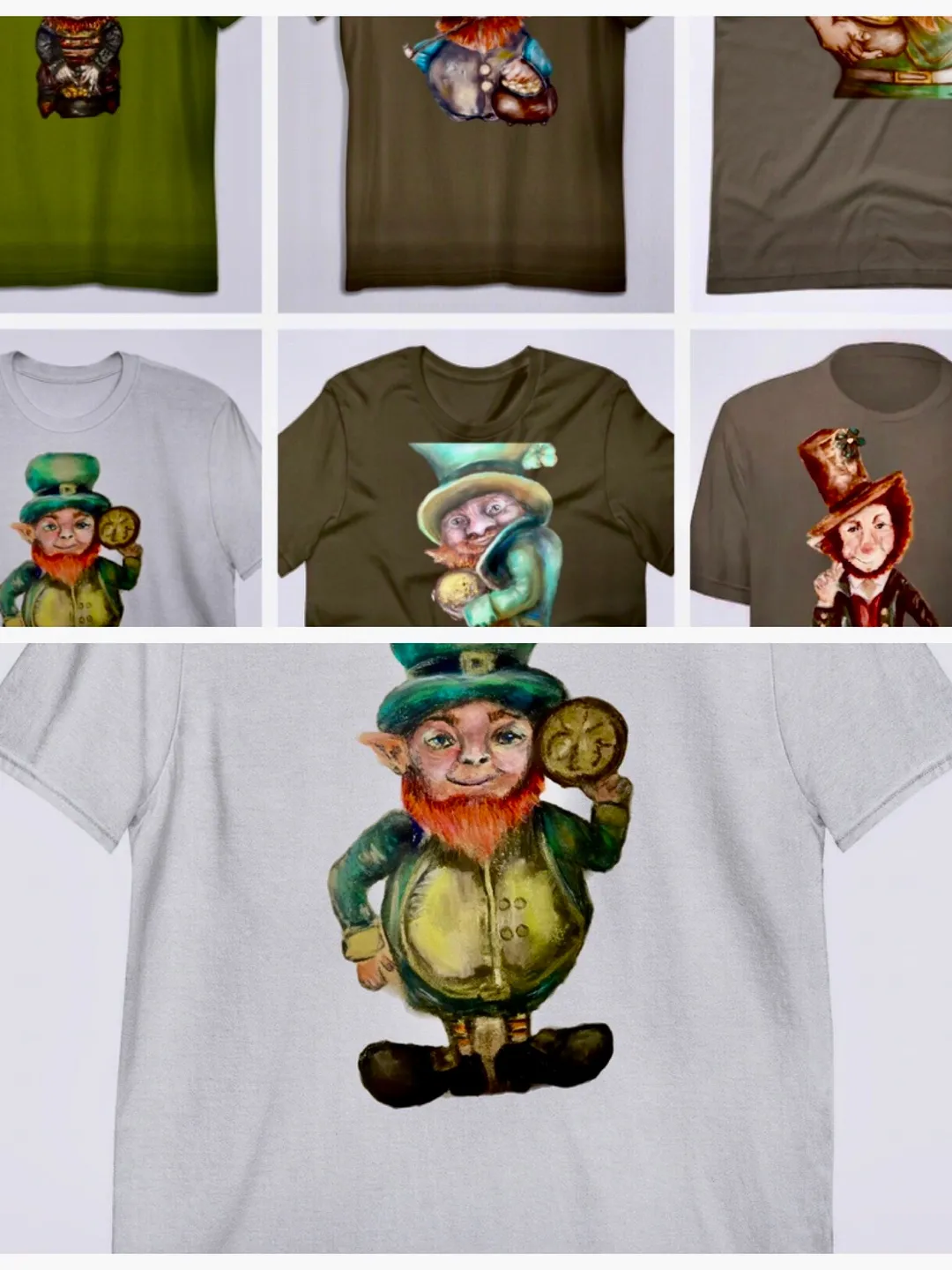 Leprechaun Short-Sleeve Unisex T-Shirt from my original painting,humorous designer t shirts,unique handmade gifts,St.Patrick day gifts.