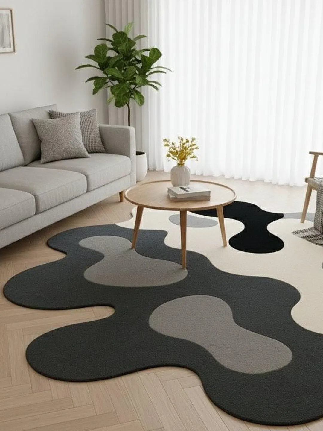 Modern Abstract Organic Shape Rug, Irregular Area Rug for Living Room ...