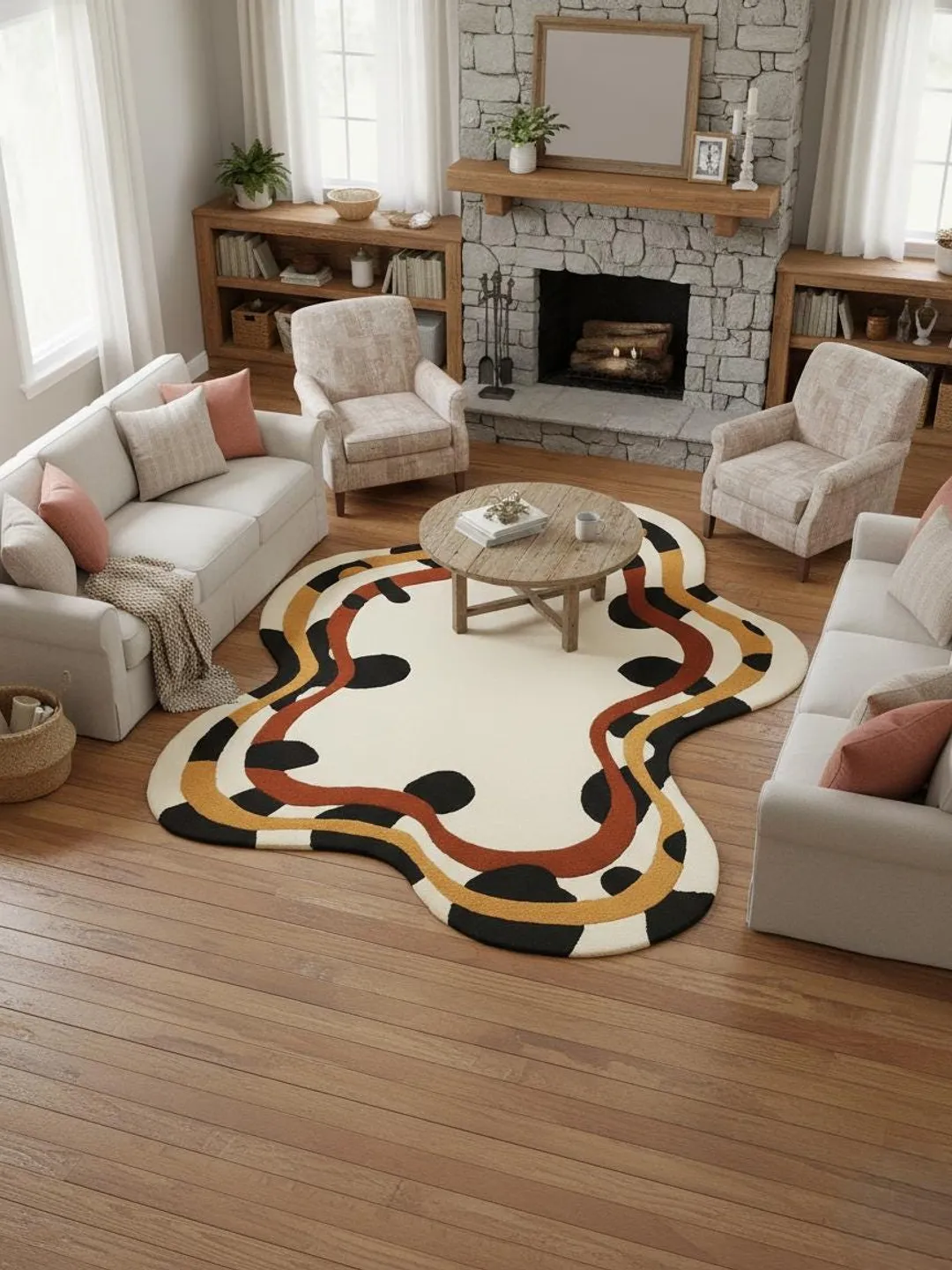 Hand-Tufted Abstract Wool Rug – Irregular Organic Shape, Custom Size
