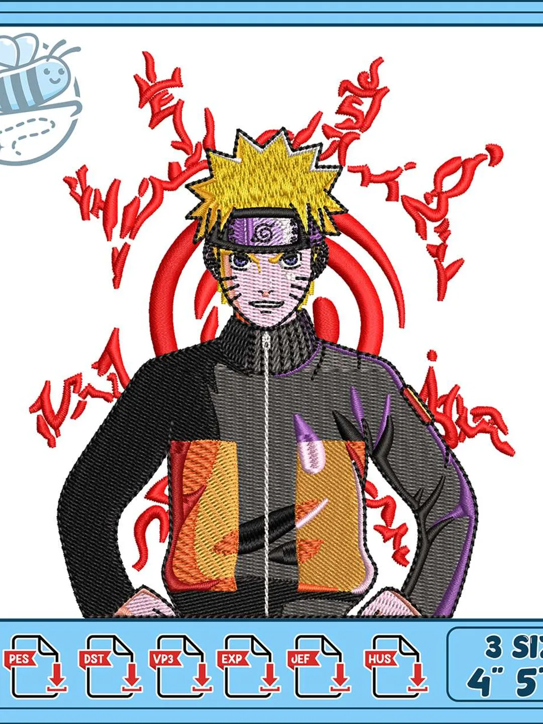 Naruto Shippuden Embroidery Design, Anime Nine Tails Chakra
