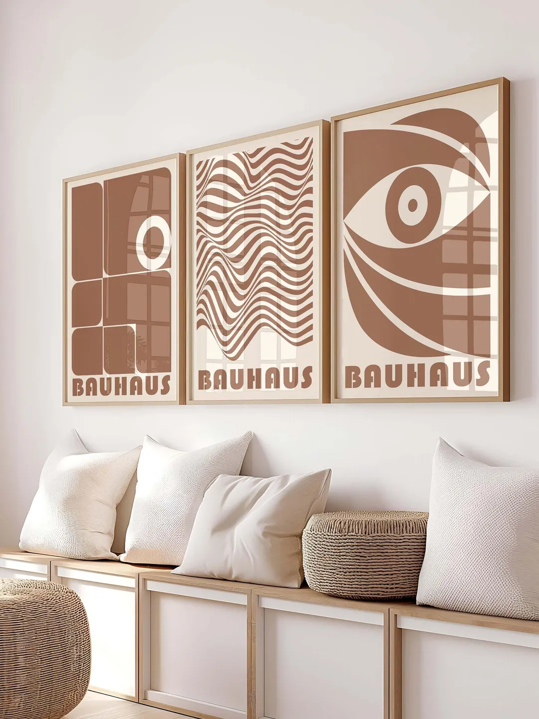Bauhaus Wall Art, Set of 3, Geometric Prints, Black White