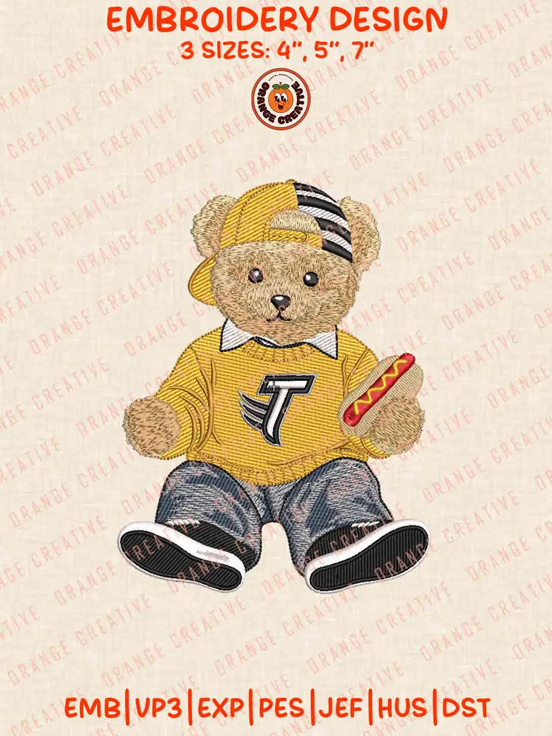 Towson Tiger Teddy Bear Embroidery Design Files, Football Embroidery Designs, Sport Machine Embroidery Files, 3 Sizes, Custom Sizes, Instant Download