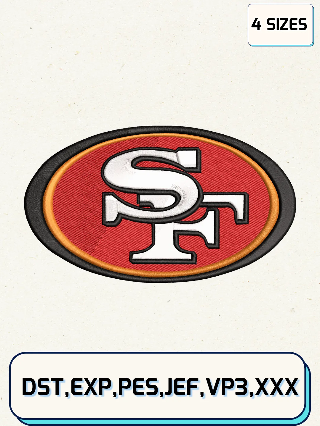 San Francisco 49ers Embroidery Design Files, NFL Logos Embroidery Designs, Machine Embroidery Files, 4 Sizes