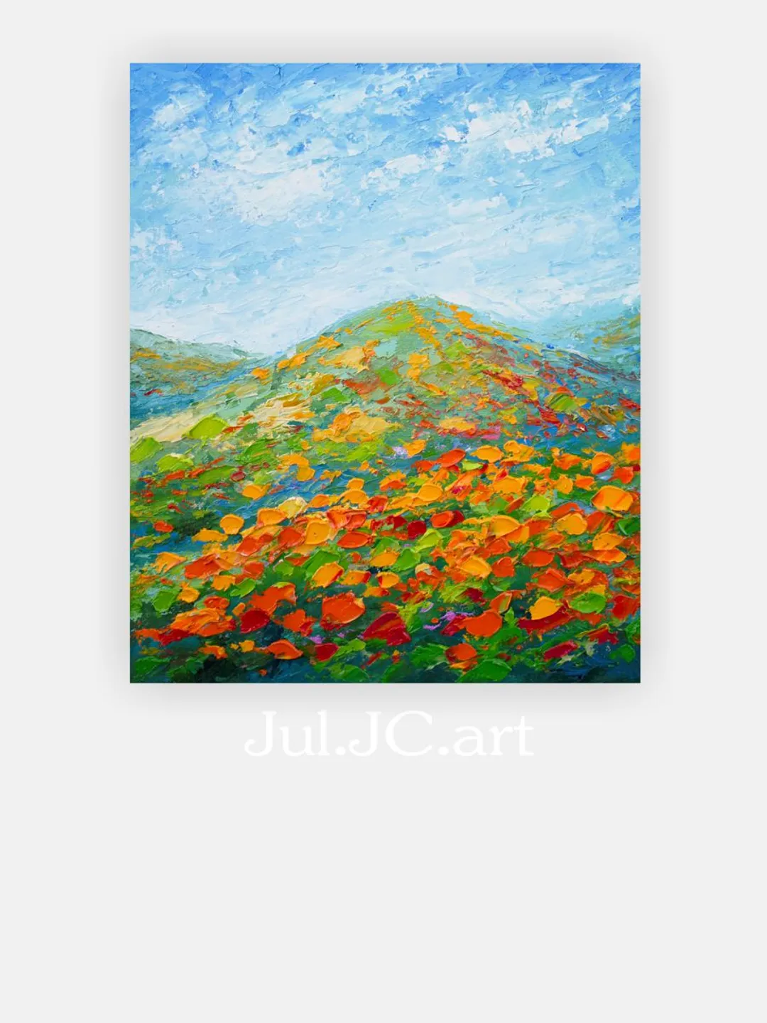 Mountain California poppies Art Landscape Original Art Poppy Painting 10 by 12 inch Wildflower Painting by Juliya JC