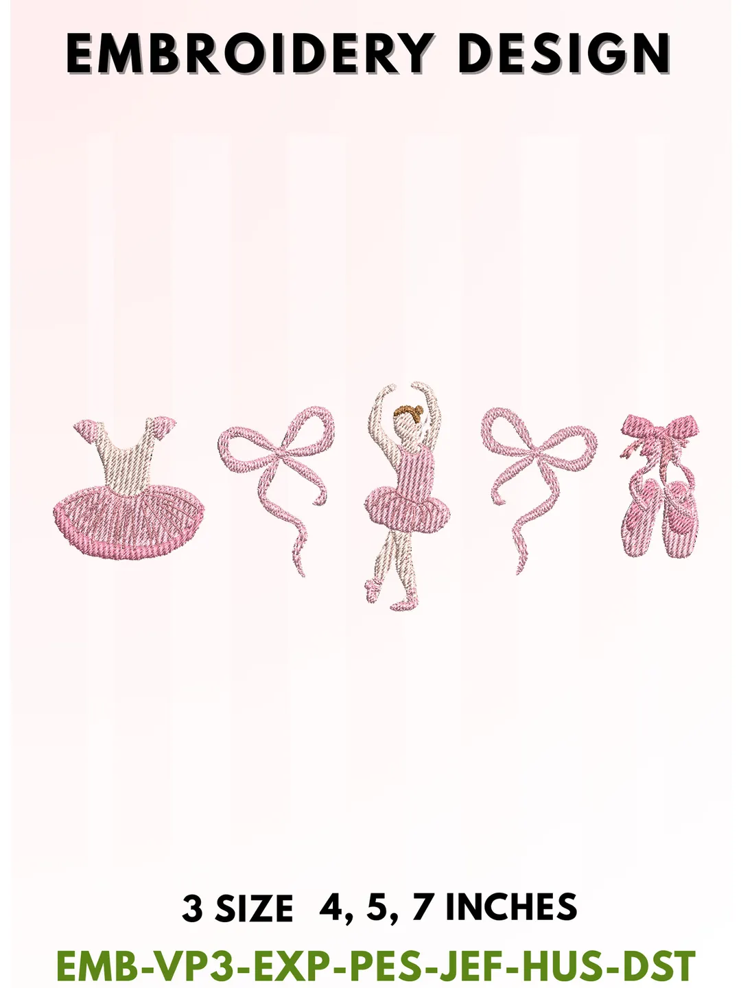 Ballerina Trio Embroidery, Elegant Dancing Girl Line Art