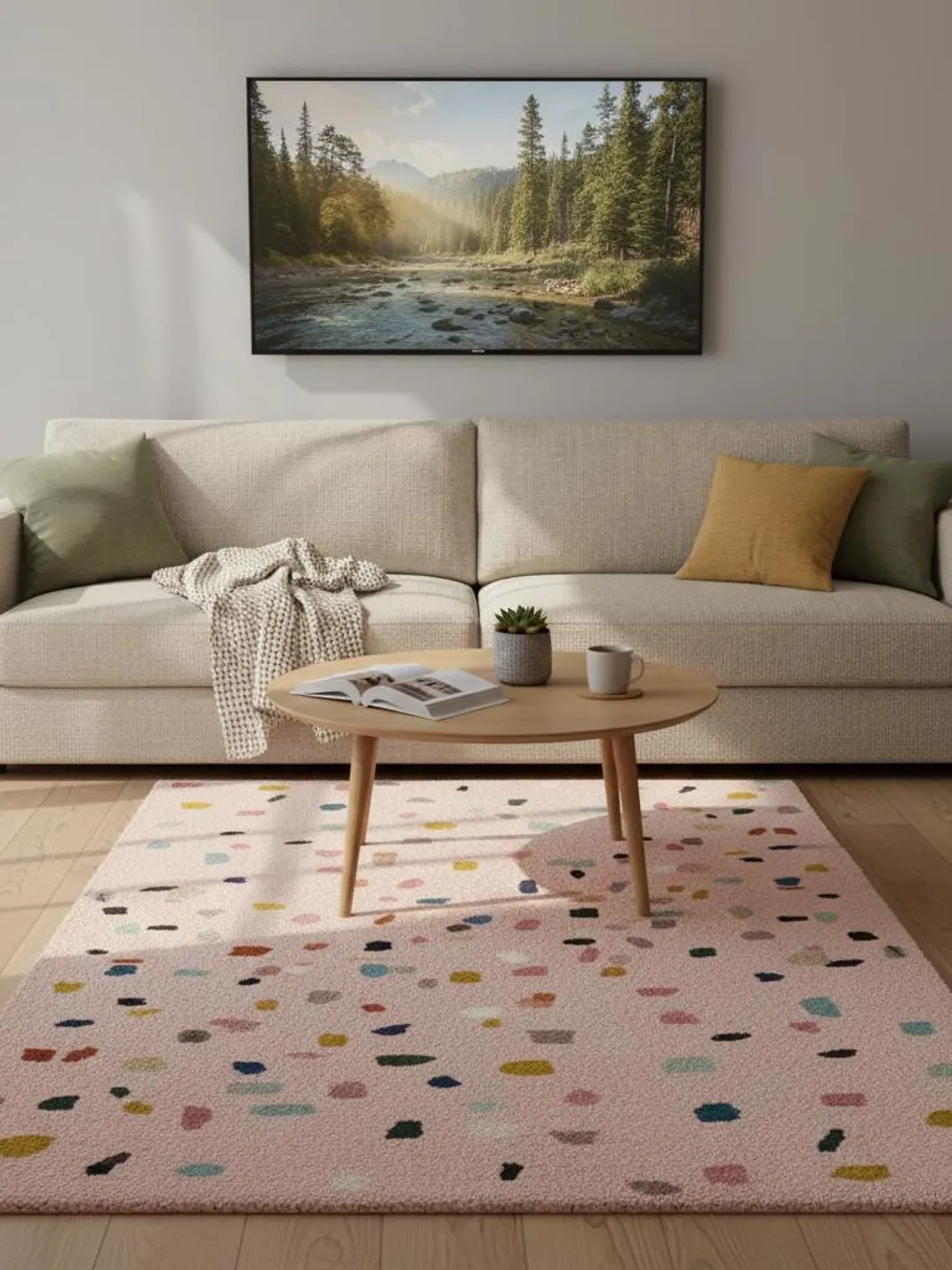 Confetti Colored Shag Rug Pastel Confetti Shag Area Rug – Soft Blush Base with Multi-Color Dots ...