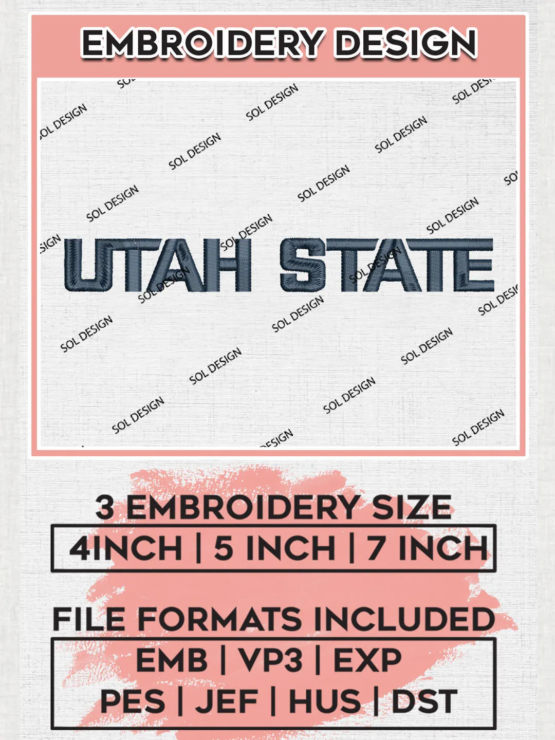 Utah State NCAA Team Writing Logo Embroidery Design Files, NCAA Utah State Aggies Machine Embroidery, NCAA Teams, 3 sizes, NCAA Machine embroidery designs, Digital Download