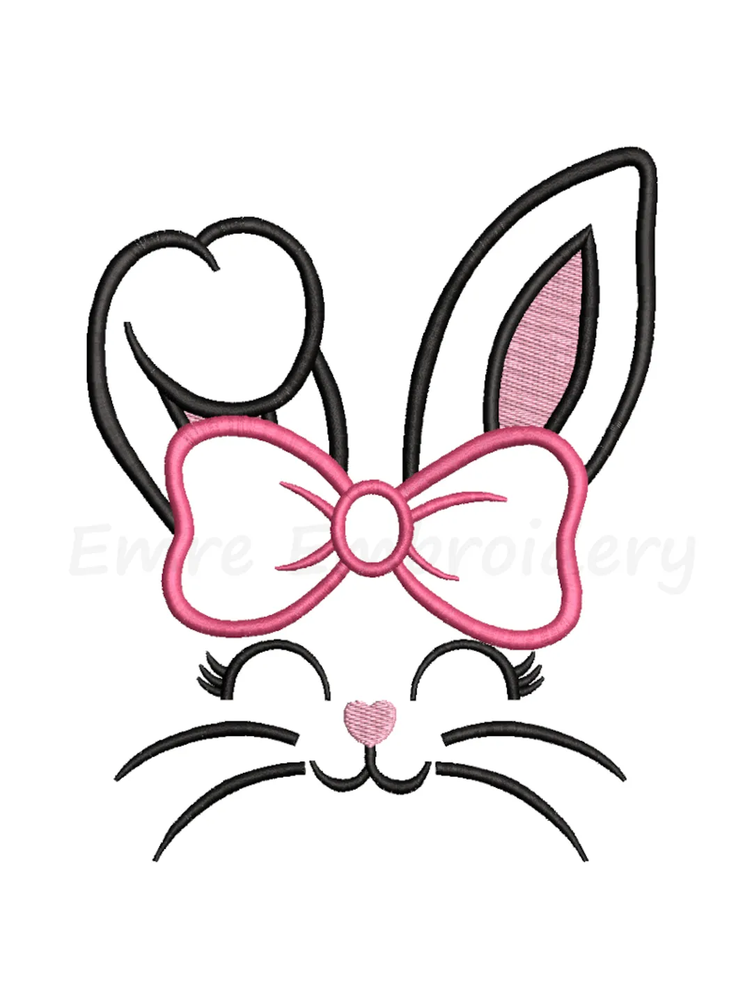 Coquette Bow Easter Bunny Face Embroidery Design, Machine Embroidery Design, 5 Sizes, Instant Download