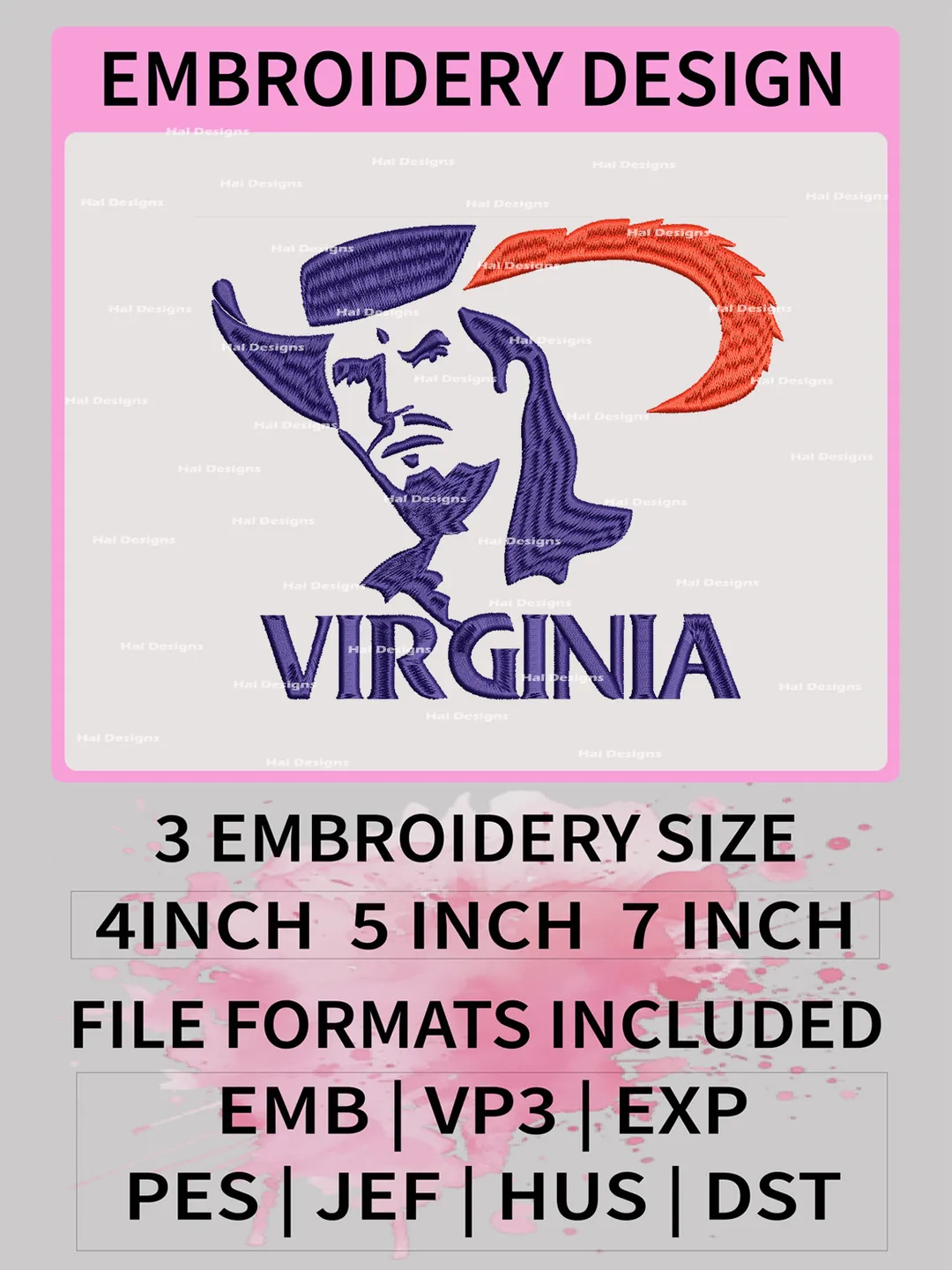 NCAA Virginia Cavaliers Embroidery File, 3 Sizes, 6 Formats, NCAA Machine Embroidery Design, NCAA Logo, NCAA Teams