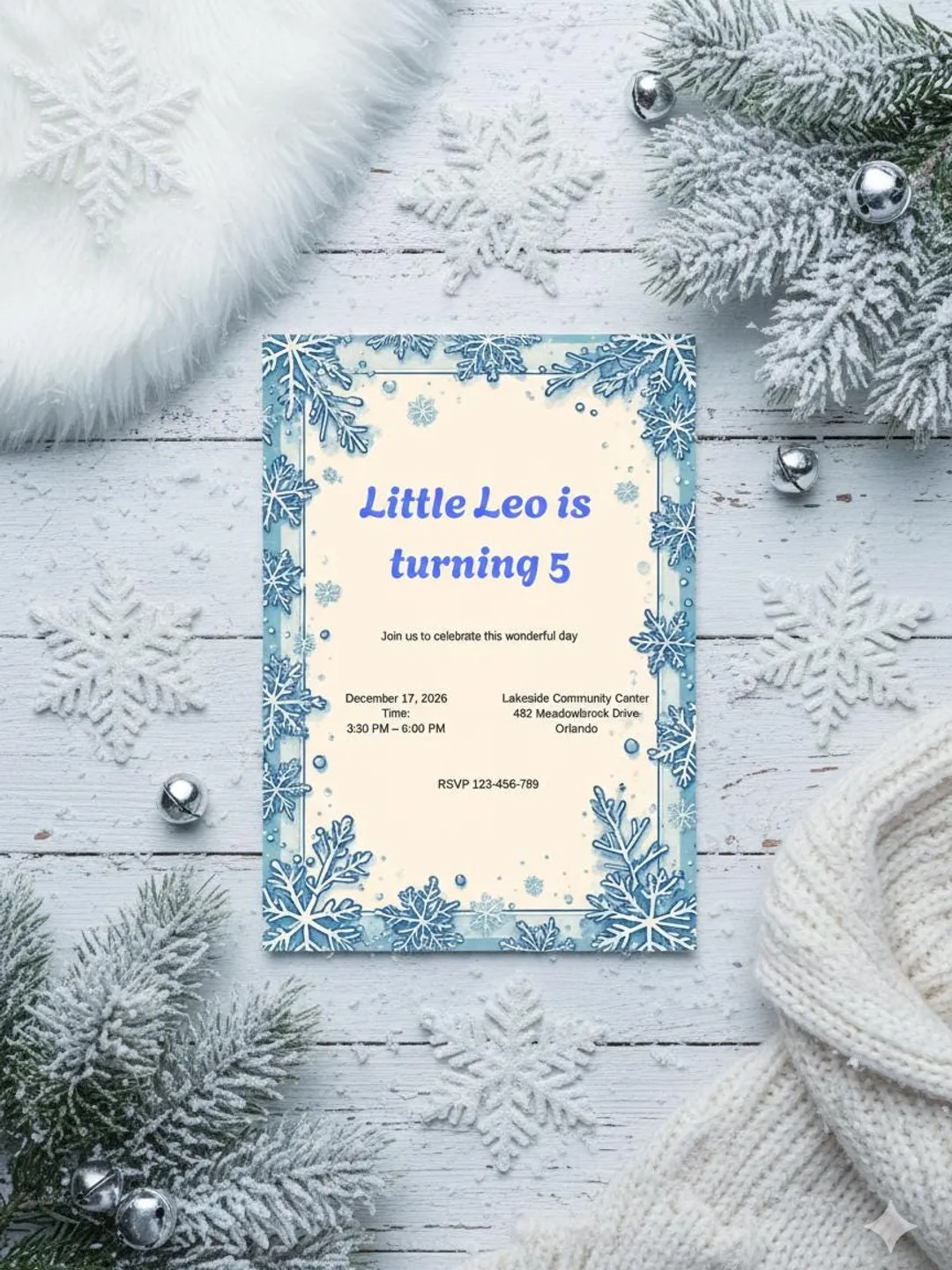 Winter Birthday Invitation Boy 5th | Snowflake Party Invite | Winter Wonderland Theme | Editable Canva Template | Instant Download