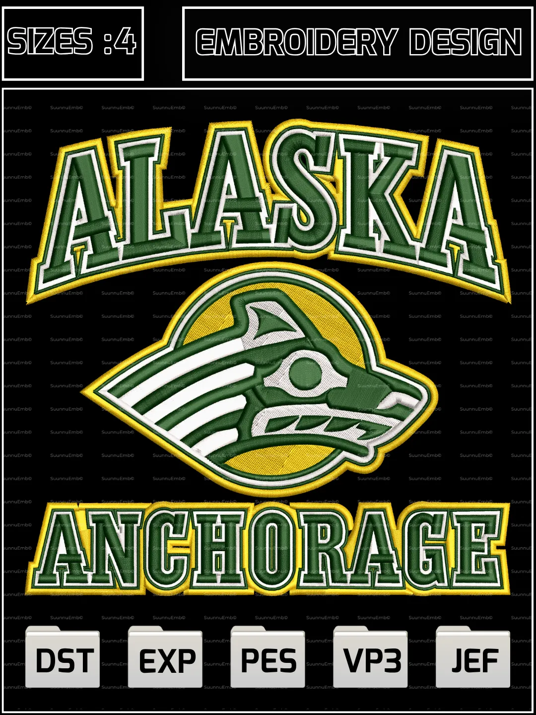 Alaska Anchorage Seawolves Alternate Logo Embroidery Design,NCAA Logos Embroidery Design,NCAA Teams, Machine Embroidery Design File,4 Sizes, Digital Download