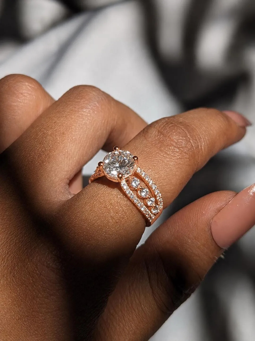 18K Rose Gold Solitaire Ring, 2Ct Round Moissanite Engagement Ring, Bridal Wedding Ring, Promise Ring for Her, Anniversary Gift