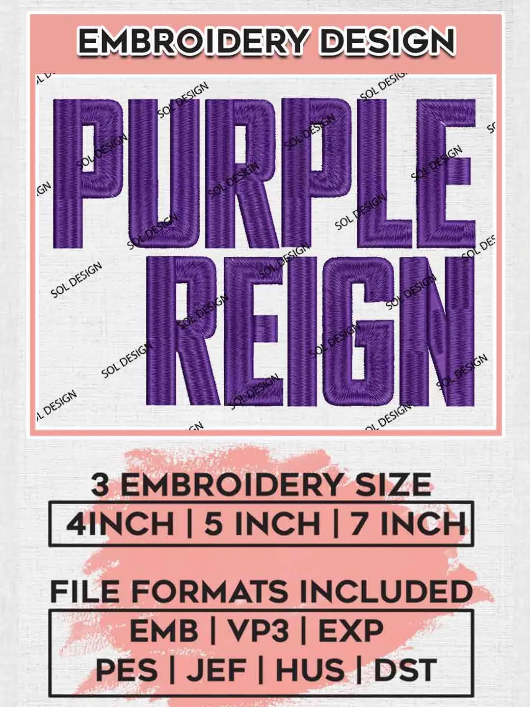 Washington Huskie Purple Riegn Embroidery Design, Football Embroidery files, Sport Machine embroidery files, 3 sizes, Instant Download
