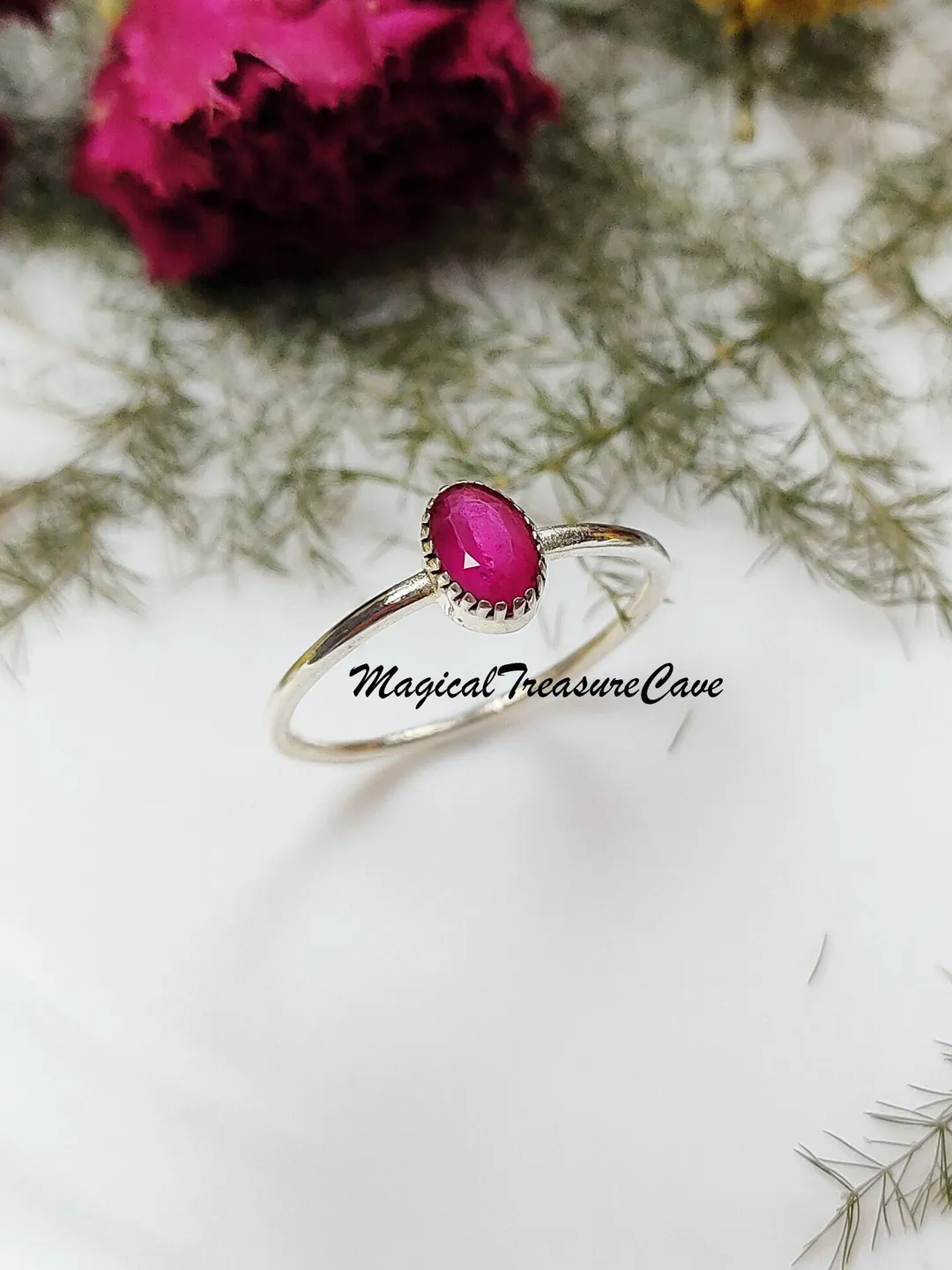 Natural Ruby Ring, Stacking Ring, 925 Sterling Silver Ring