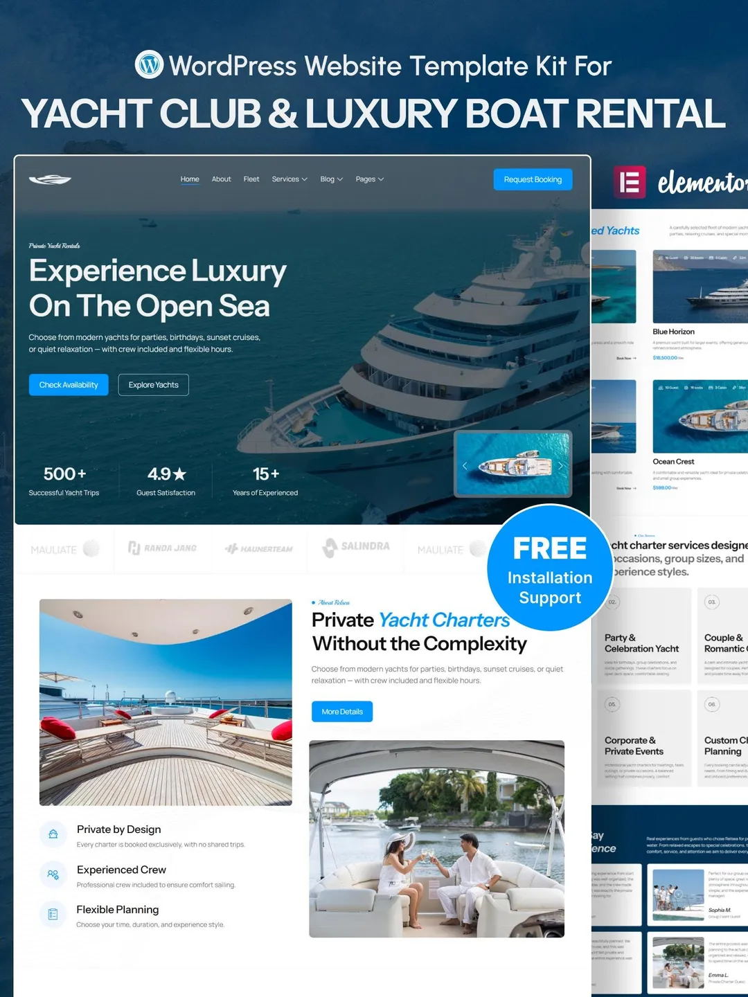 Yacht Club WordPress Elementor Template Kit | Luxury Boat Rental, Yacht Charter & Marina Website Design