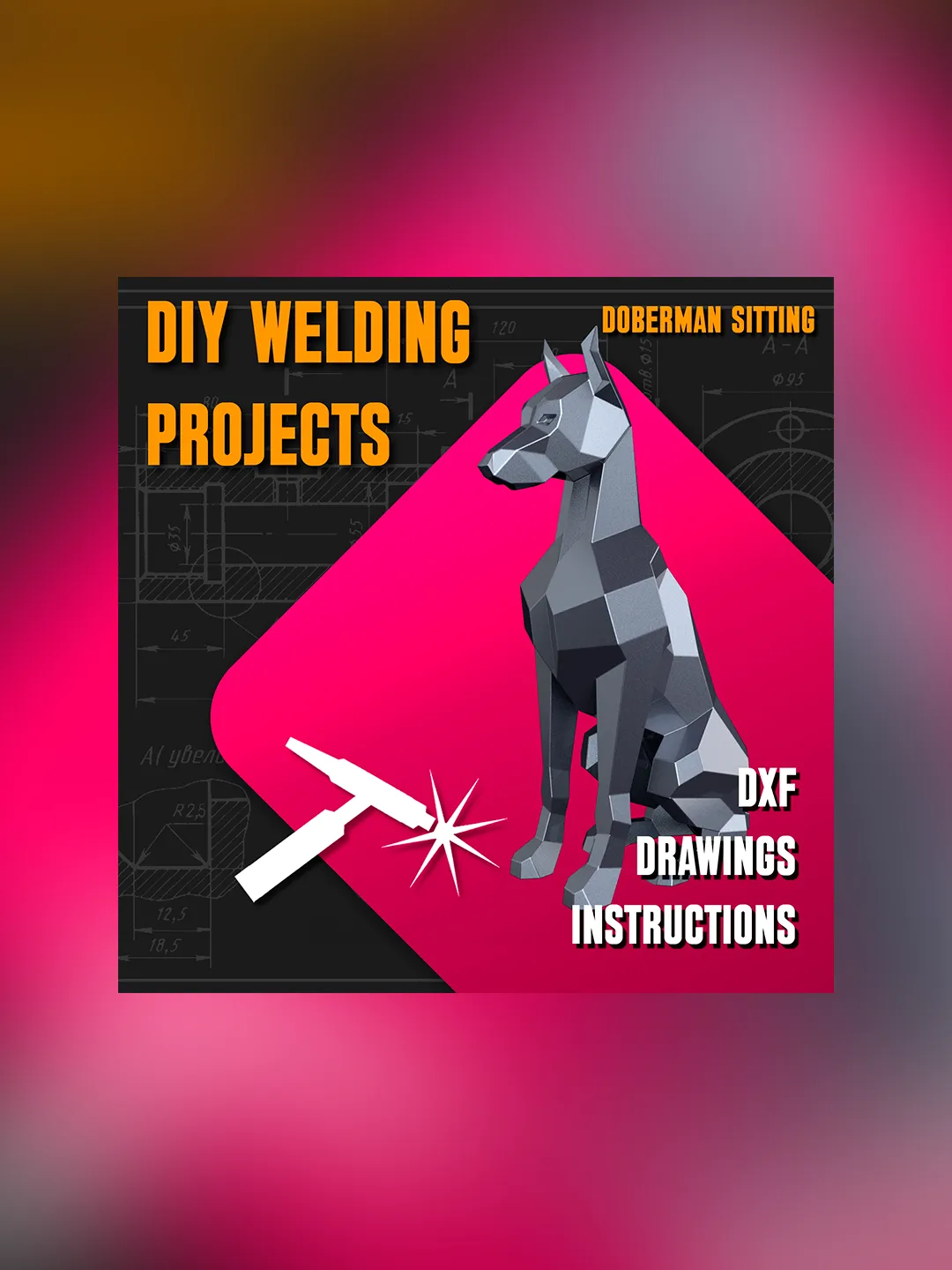 Welding Project Plans Drawings Doberman Sitting (DXF, PDF)