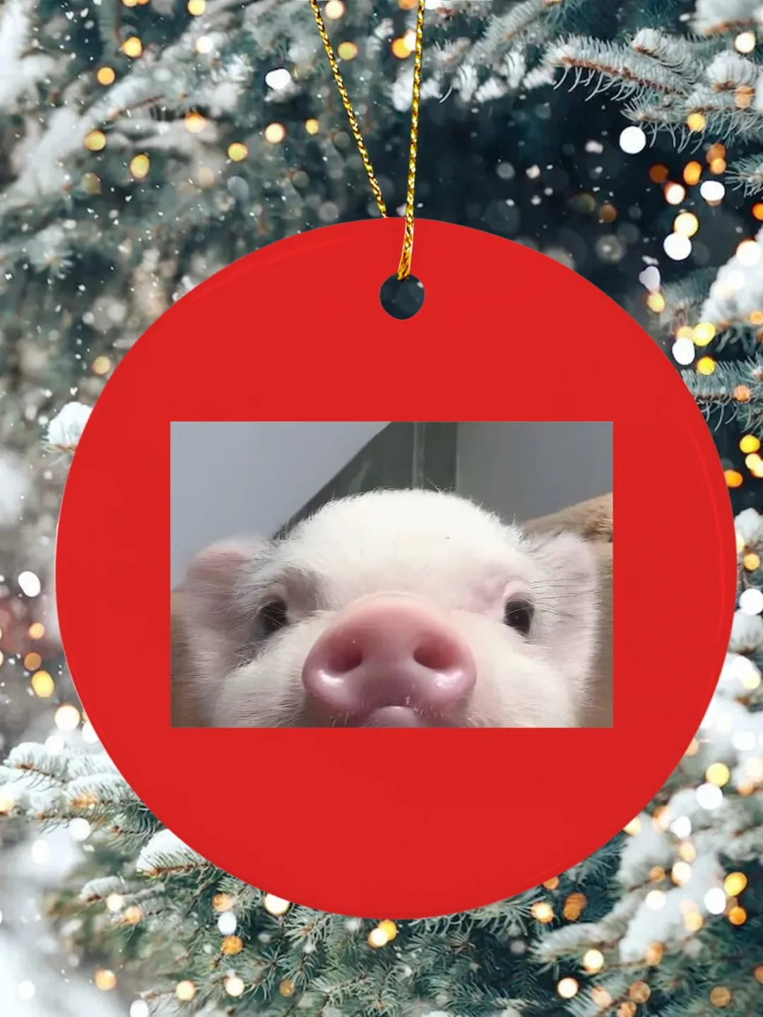 with print funny pig meme Christmas Ceramic Ornament