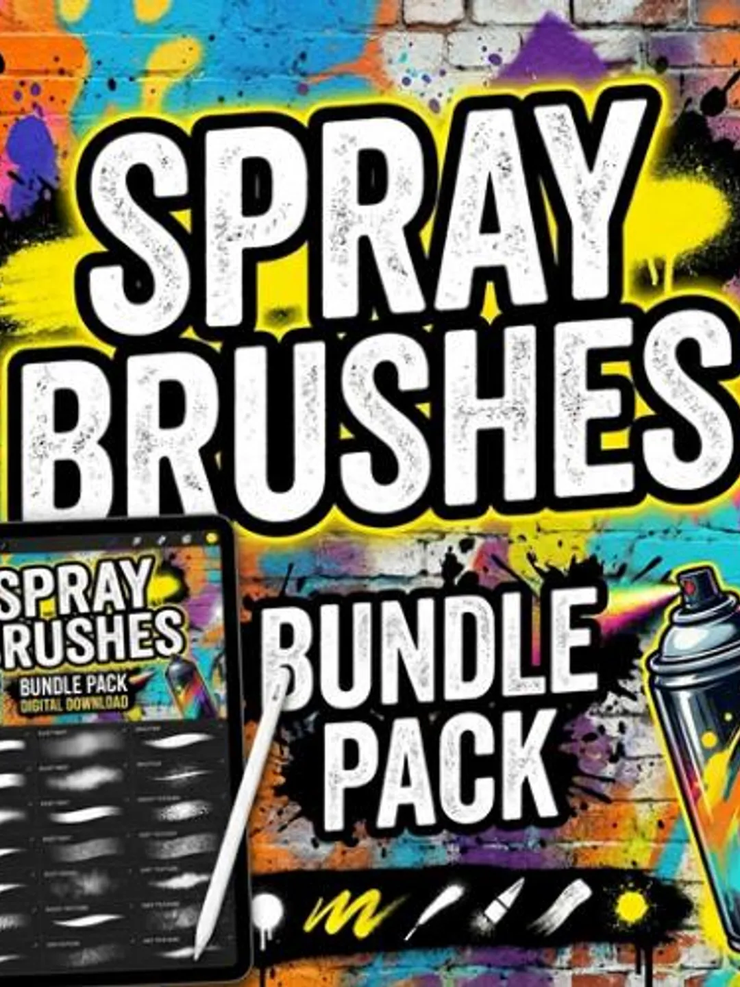 Spray Procreate Brushes Bundle | Graffiti, Paint Splatter, Airbrush, Texture & Grunge Brushes for iPad Artists
