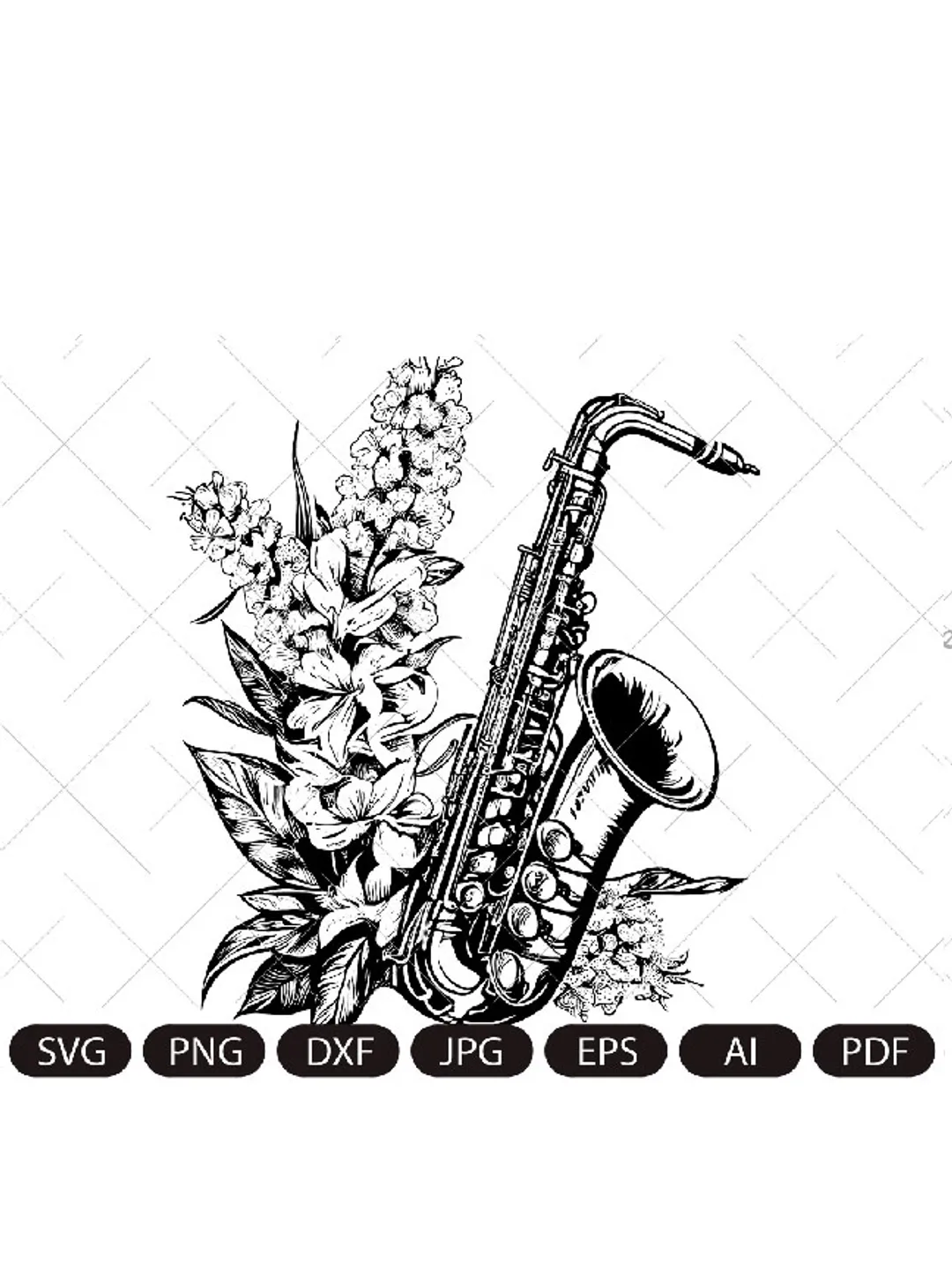 Saxophone SVG, saxophone in flowers, music svg, saxophone vector, musical instrument, saxophone player svg