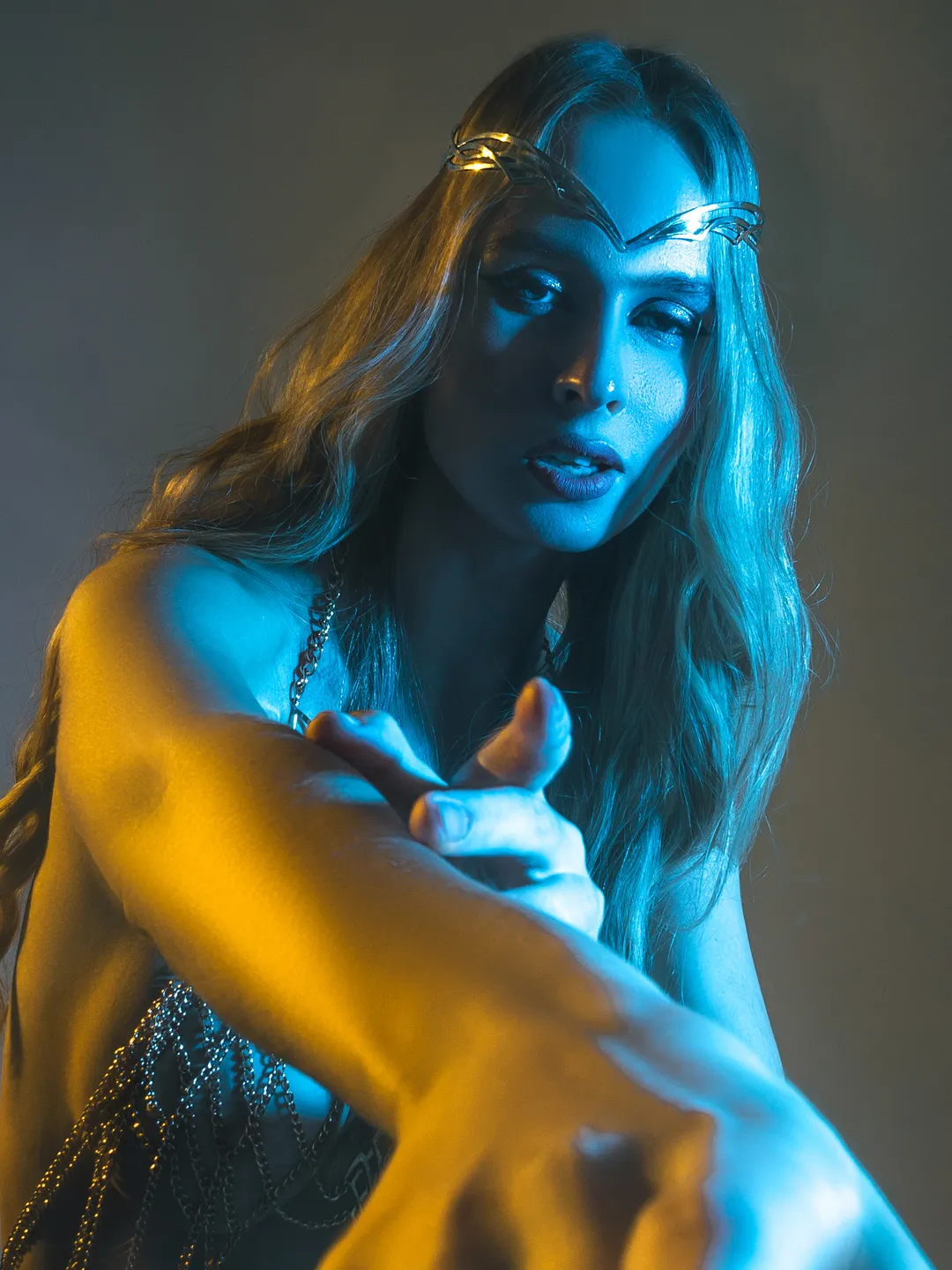 Stylish futuristic fantasy tiara Silver cyberpunk Elf diadem cosmic elven Headpiece wedding Bridal circlet Bastet