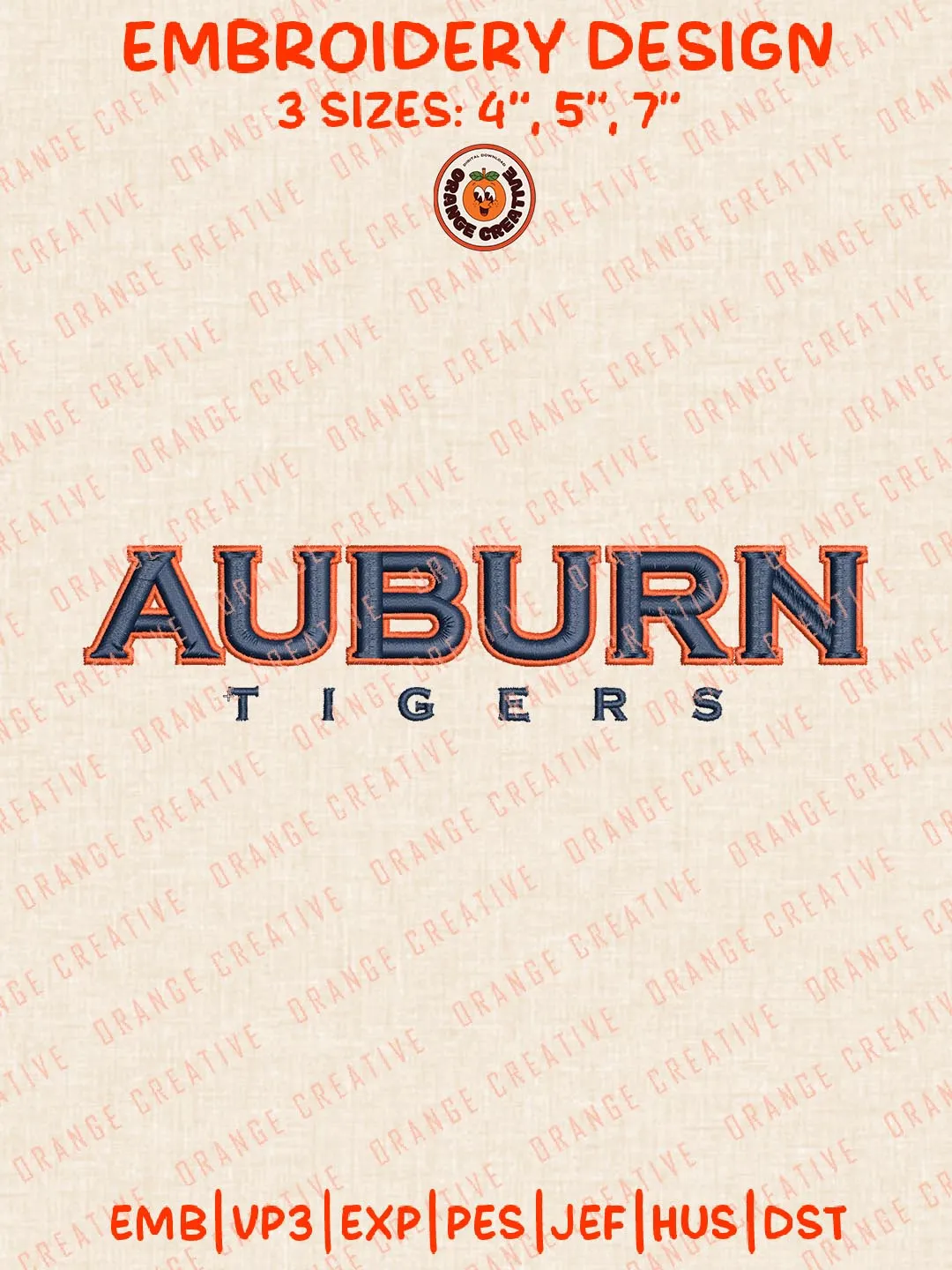 Auburn Tigers Text Logo Embroidery Design, NCAA Auburn Tigers Team Embroidery Design, Machine Embroidery Design File, 4 Sizes, Custom Size, Digital Download