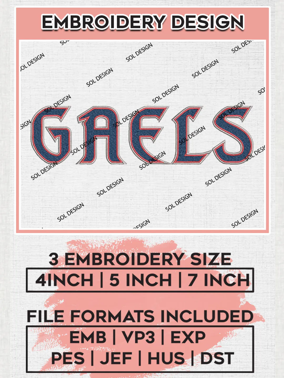NCAA Gaels Football Team Word Logo Embroidery Design Files, NCAA Saint Marys Gaels Machine Embroidery, NCAA Teams, Game Day, 3 sizes, NCAA Machine embroidery designs, Digital Download