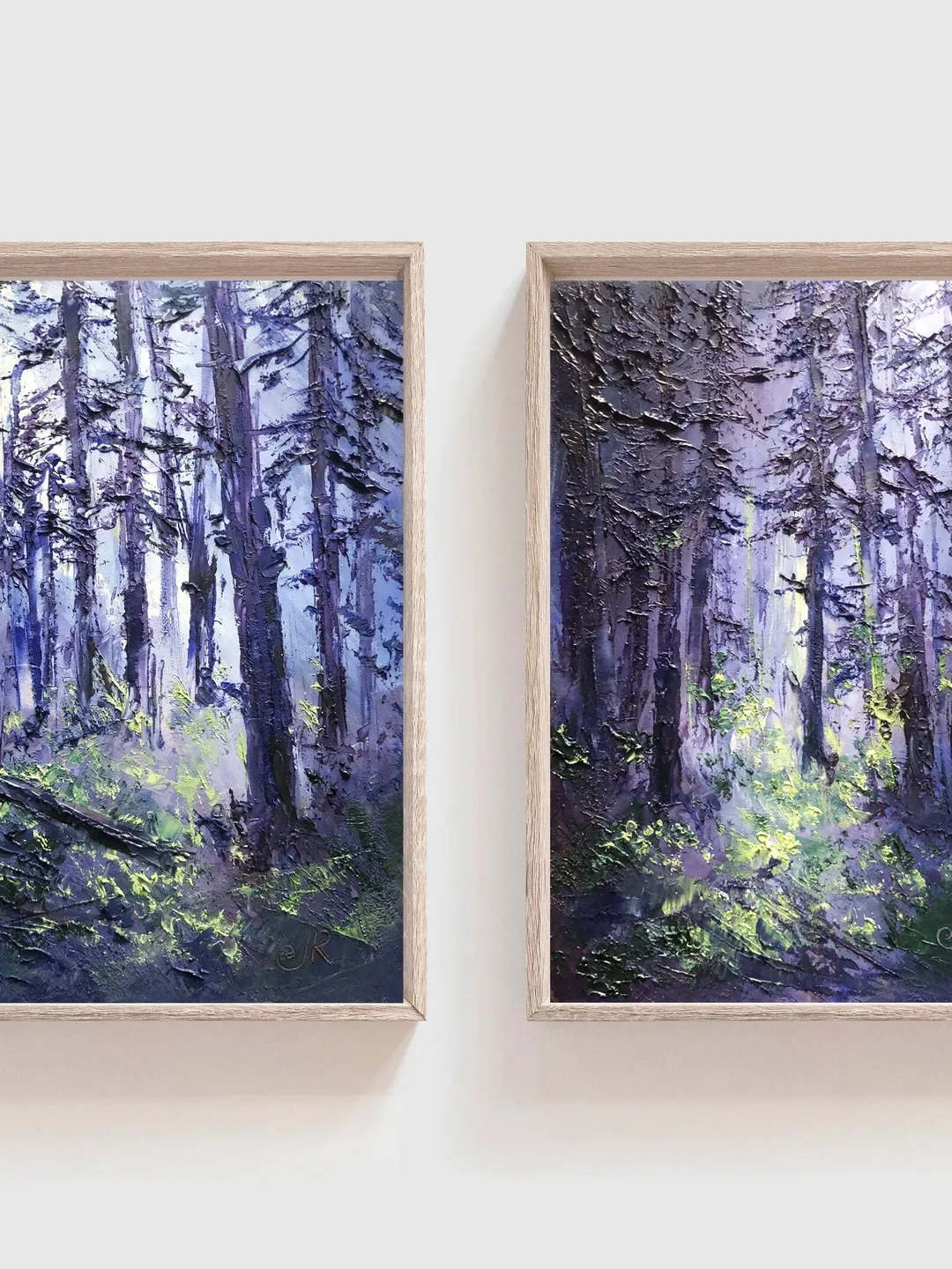 Forest Original Oil Painting Set of 2 Small Landscape Trees Painting Abstract Painting