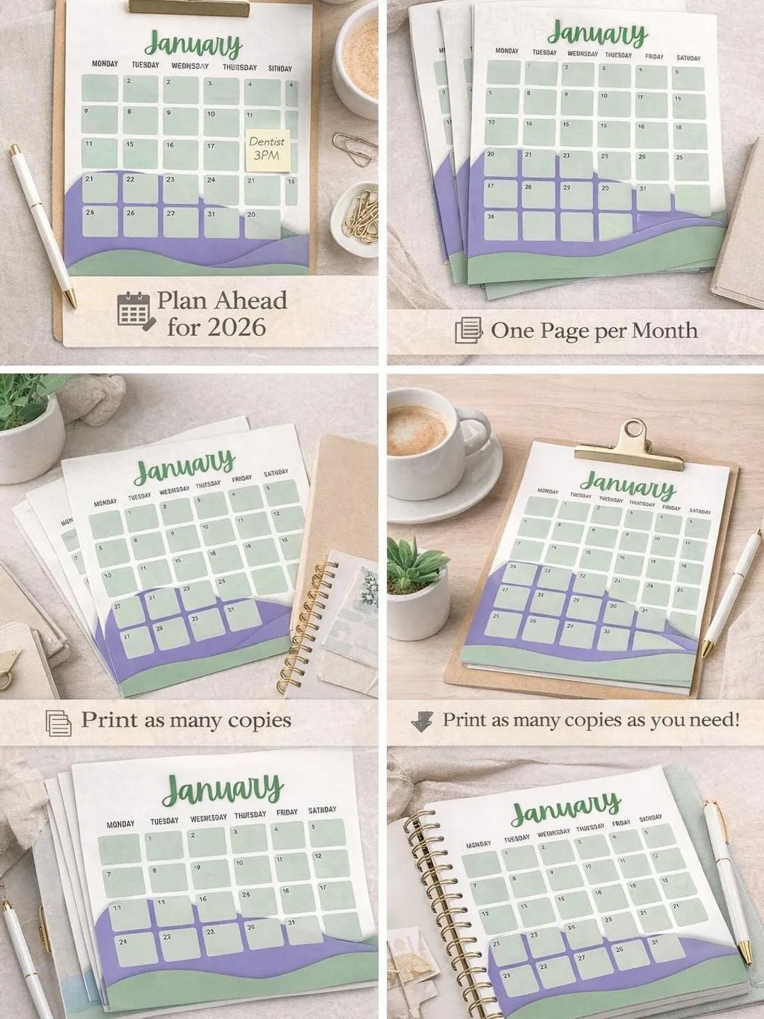 2026 Monthly Calendar Printable | Minimal Pastel Planner PDF | Instant ...