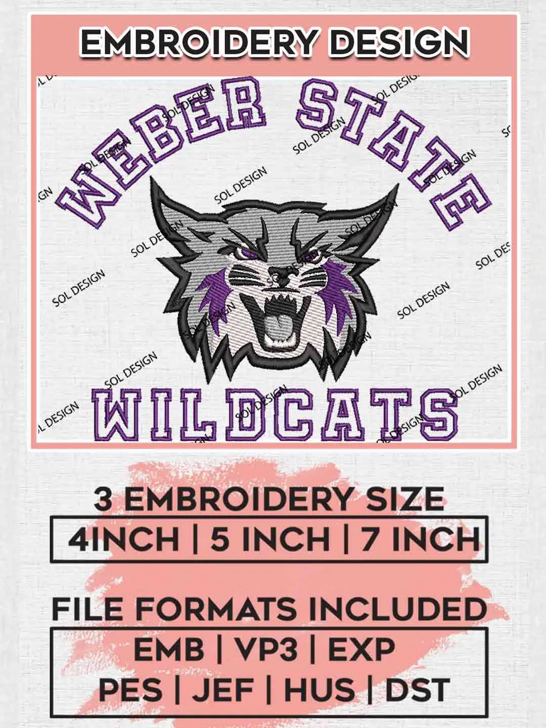 Weber State Wildcat Embroidery Design, Football Embroidery files, Sport Machine embroidery files, 3 sizes, Instant Download