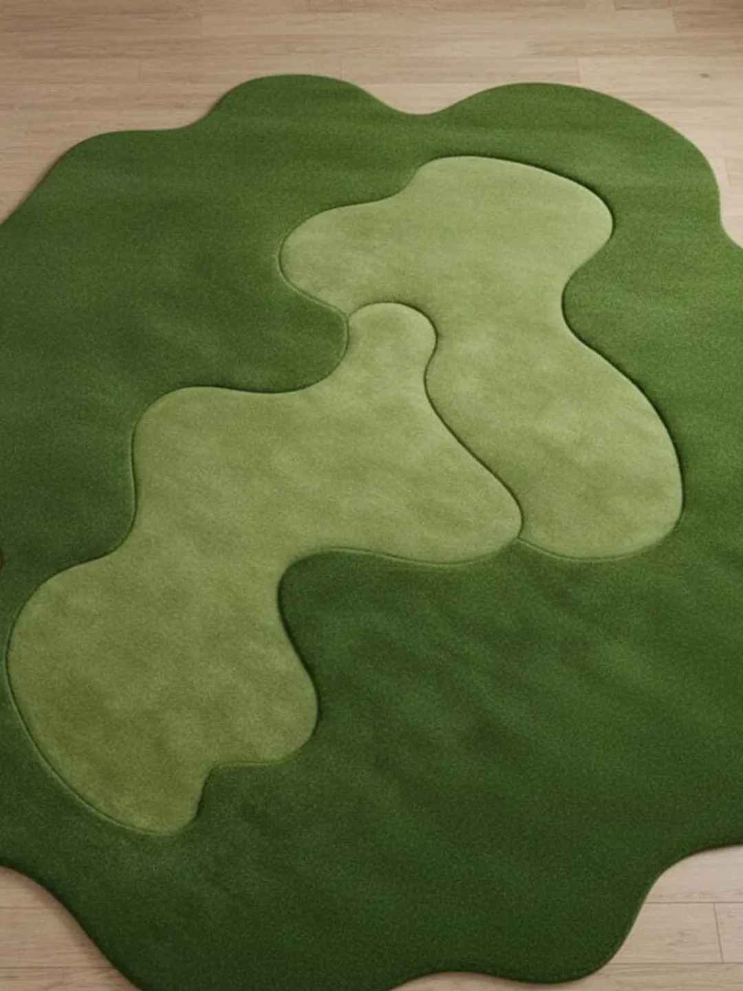 Irregular Forest Green Moss Hand-Tufted Wool Rug for Living Room ...