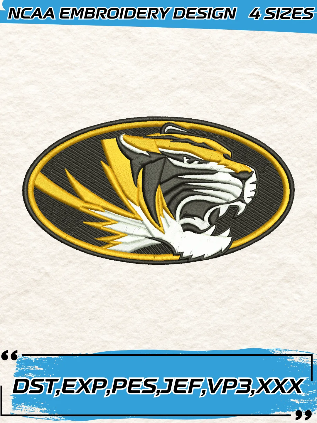 Missouri Tigers Logo Embroidery Design,NCAA Logo Embroidery Design,Machine Embroidery Design File,4 Sizes, Digital Download