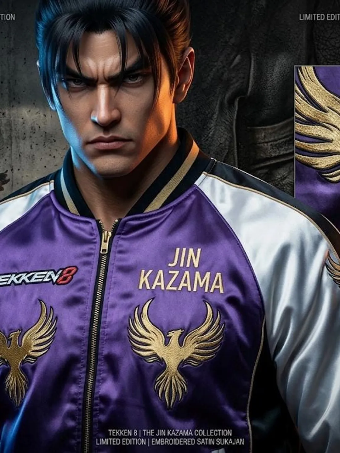 Tekken 8 Jin Kazama Phoenix Satin Bomber Jacket, Embroidery