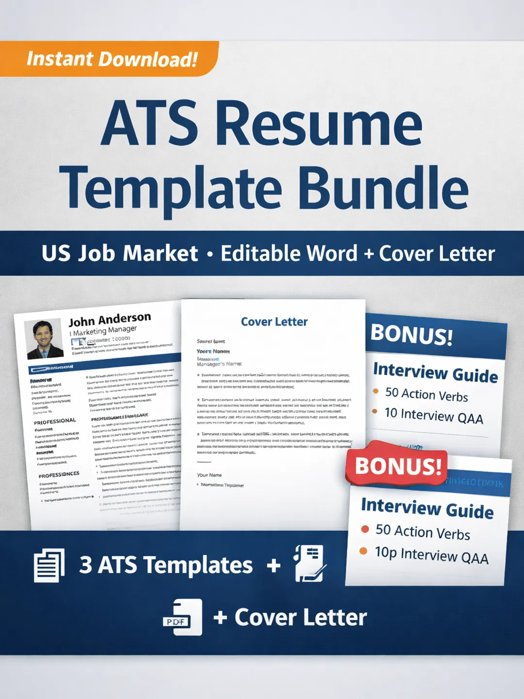ATS-Friendly Resume Template Bundle for US Jobs | Editable Word Resume ...