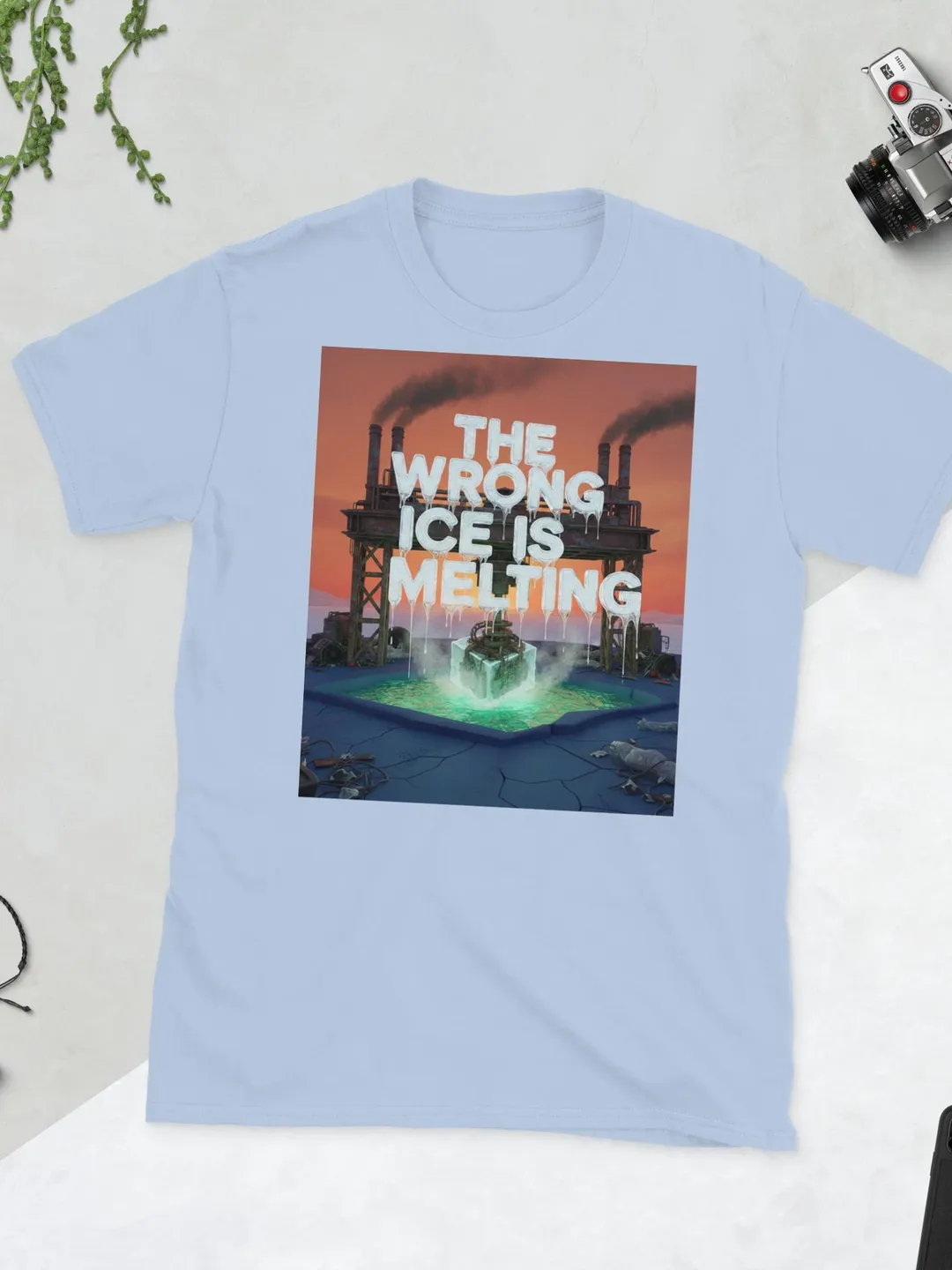 Eco Conscious Graphic Tee - The Wrong Ice Is Melting Climate Change Shirt - Industrial Surrealism Art T-Shirt - Earth Day Activist Apparel